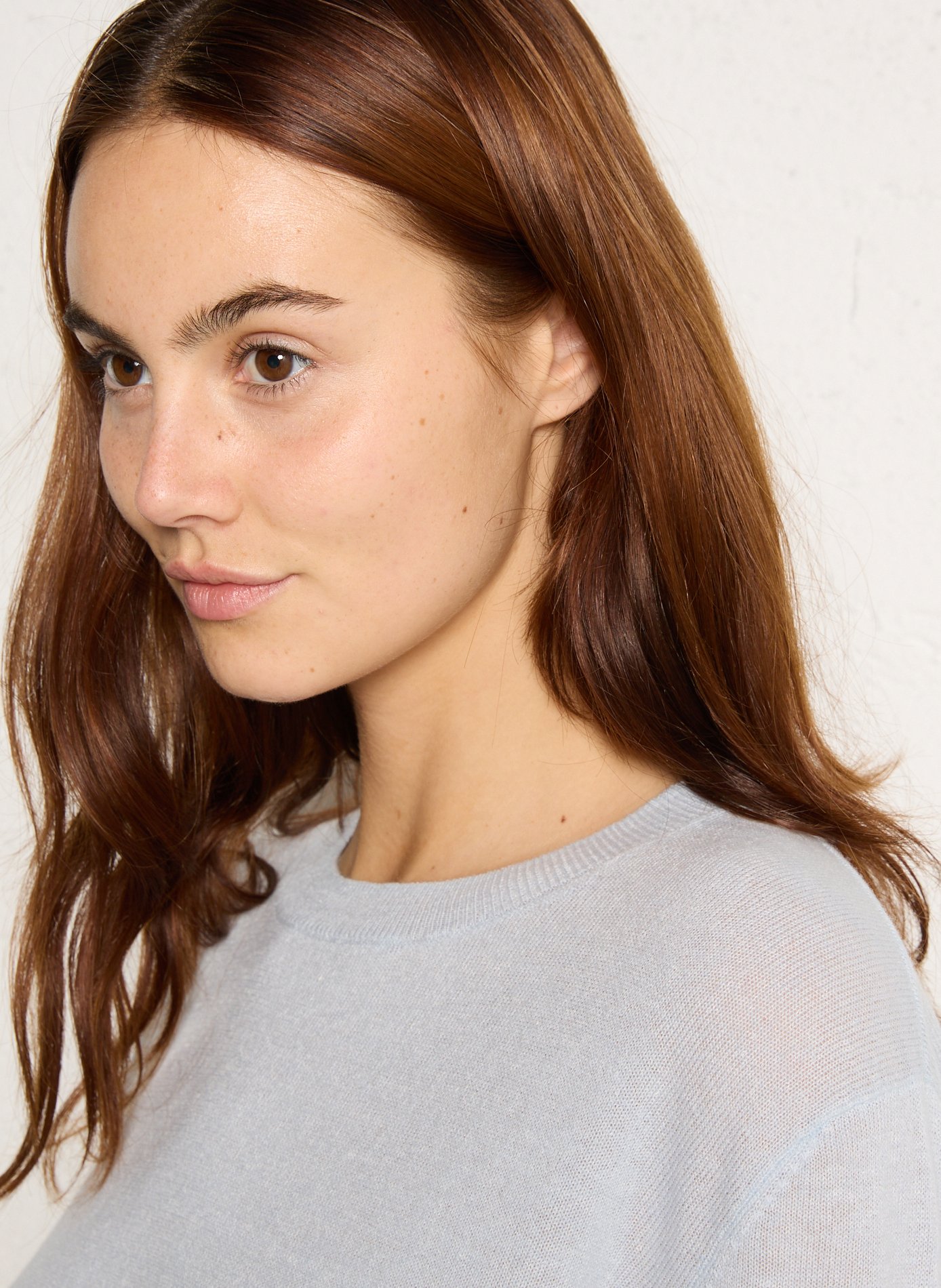 Pull droit uni en cachemire et lin prince MAISON 123 Bleu