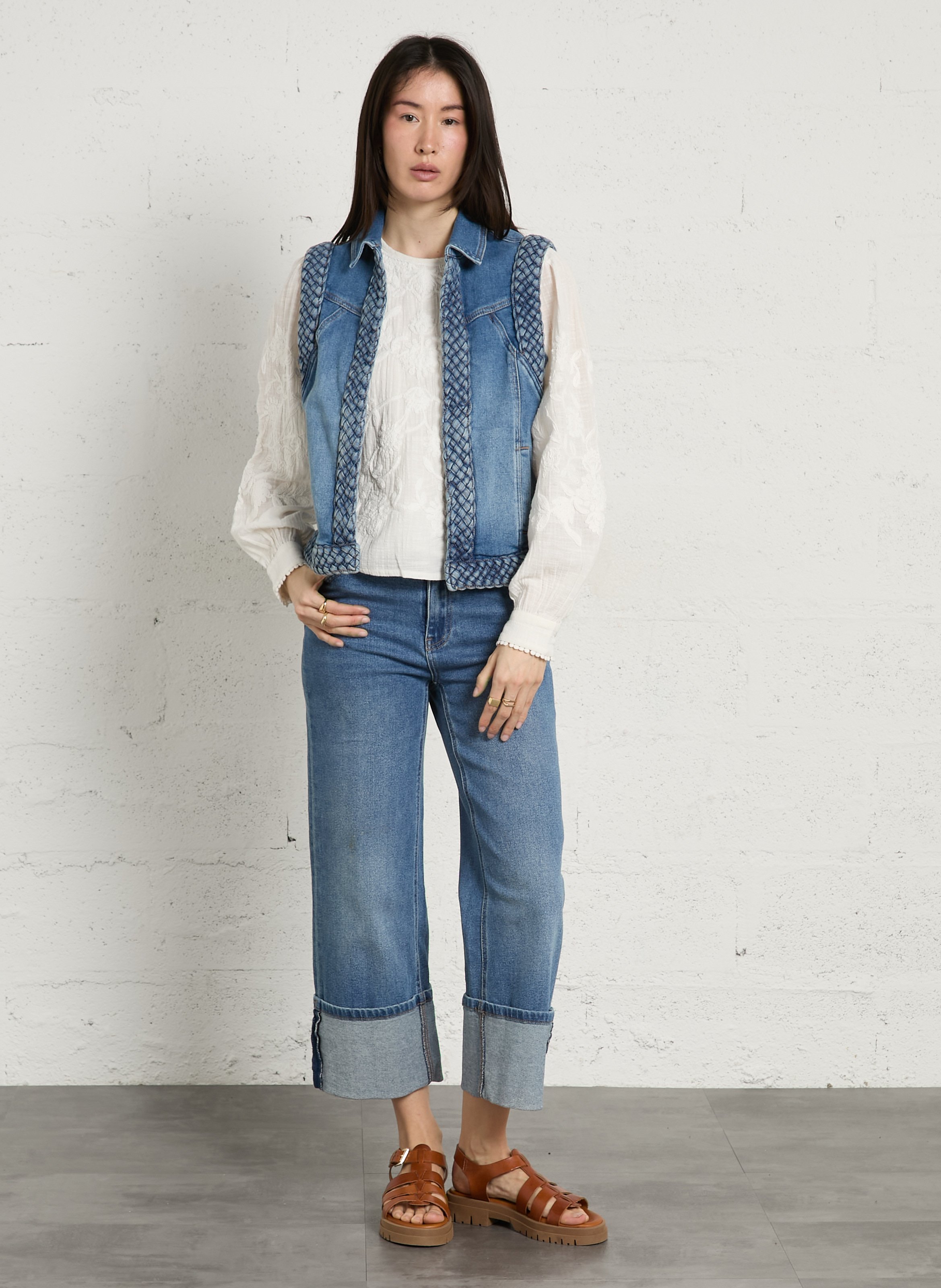 Top brodé en coton col rond debby MAISON 123 Blanc