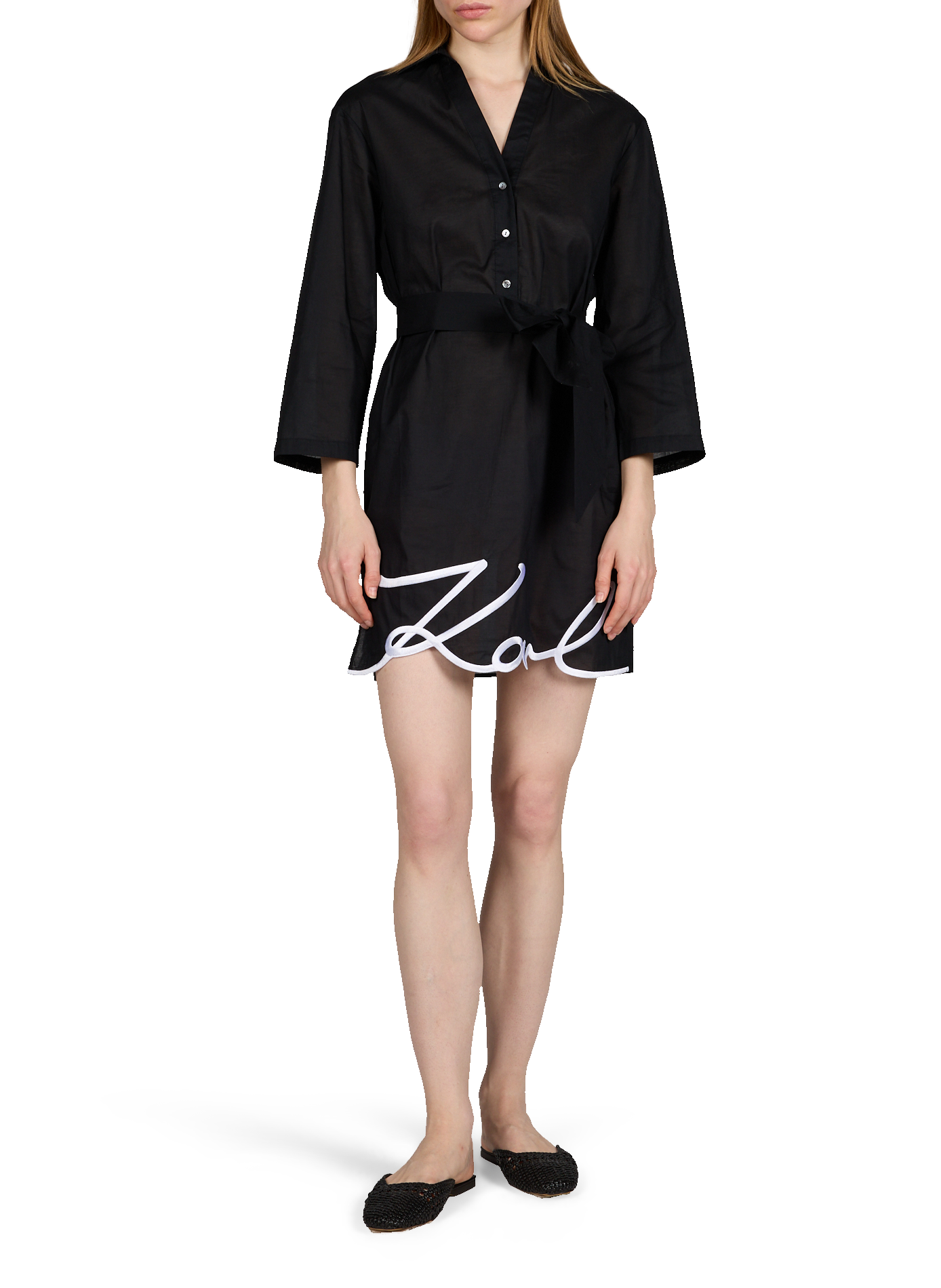 Robe courte avec ceinture en coton KARL LAGERFELD Noir