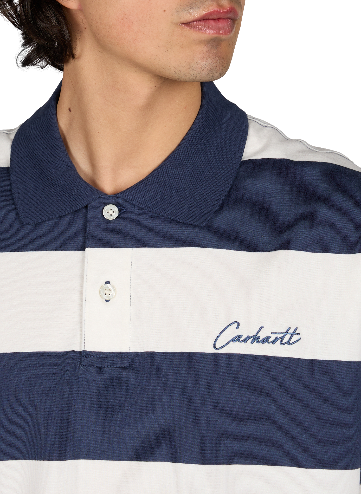 Short-sleeved striped cotton polo CARHARTT WIP Blue