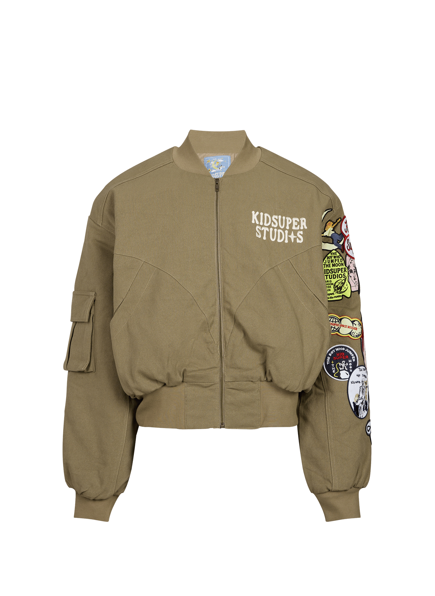 Bomber jacket with patches and embroidered logo in cotton KIDSUPER Khaki
