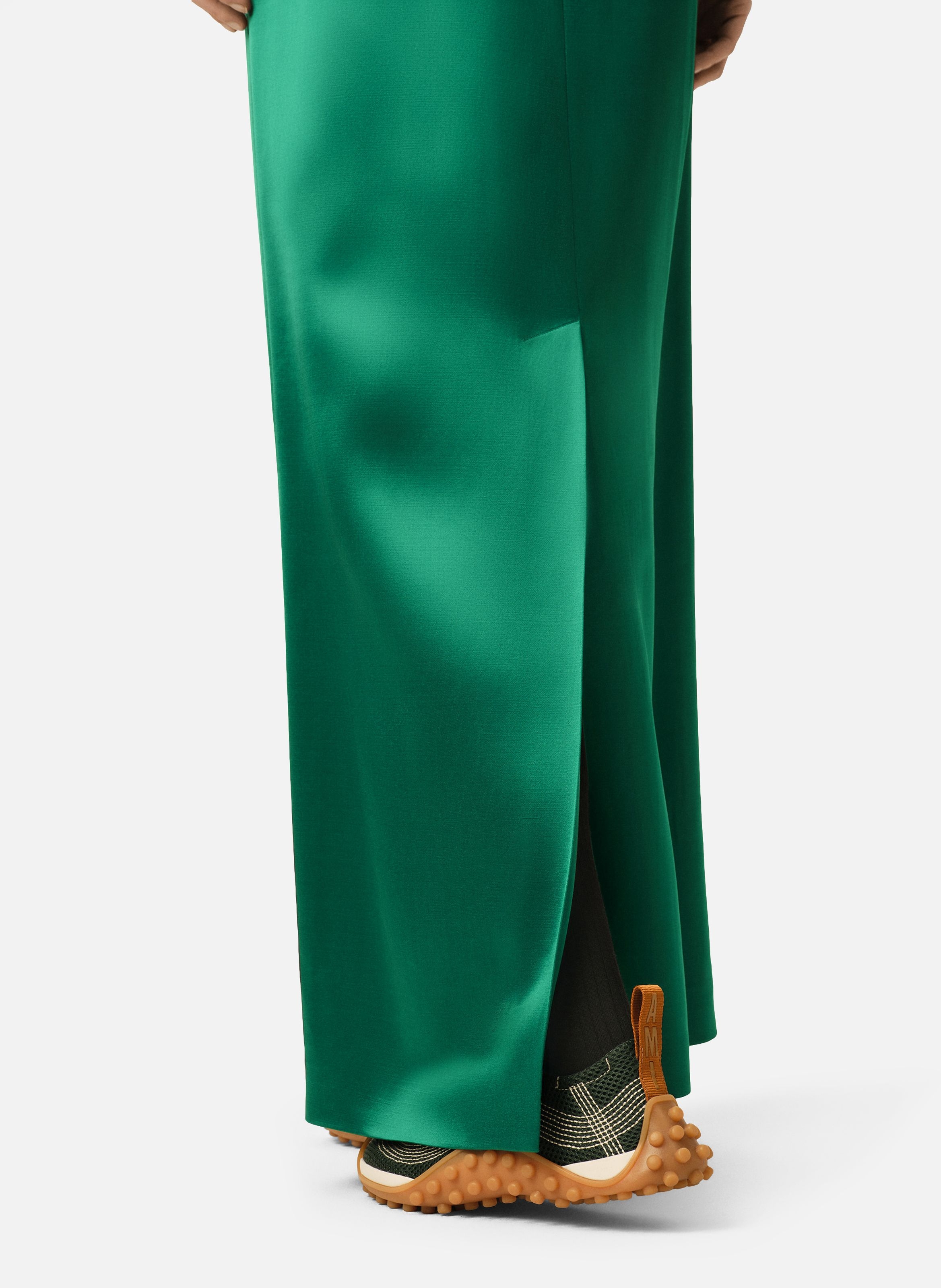 Jupe droite longue en viscose et laine AMI PARIS Vert
