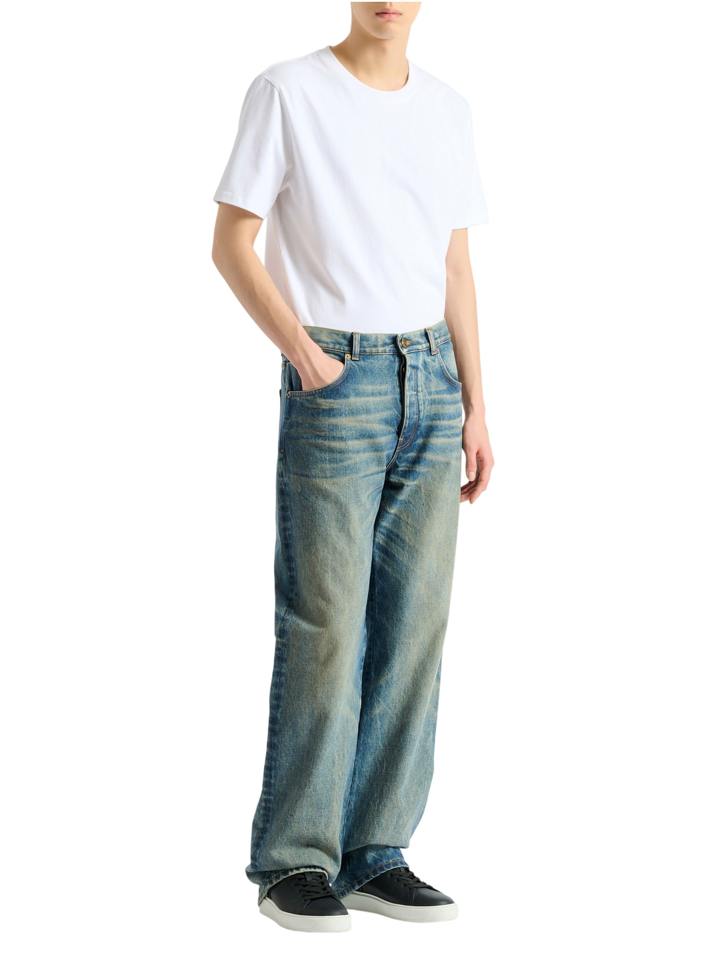 Jean loose en denim délavé vintage blue BALMAIN Bleu