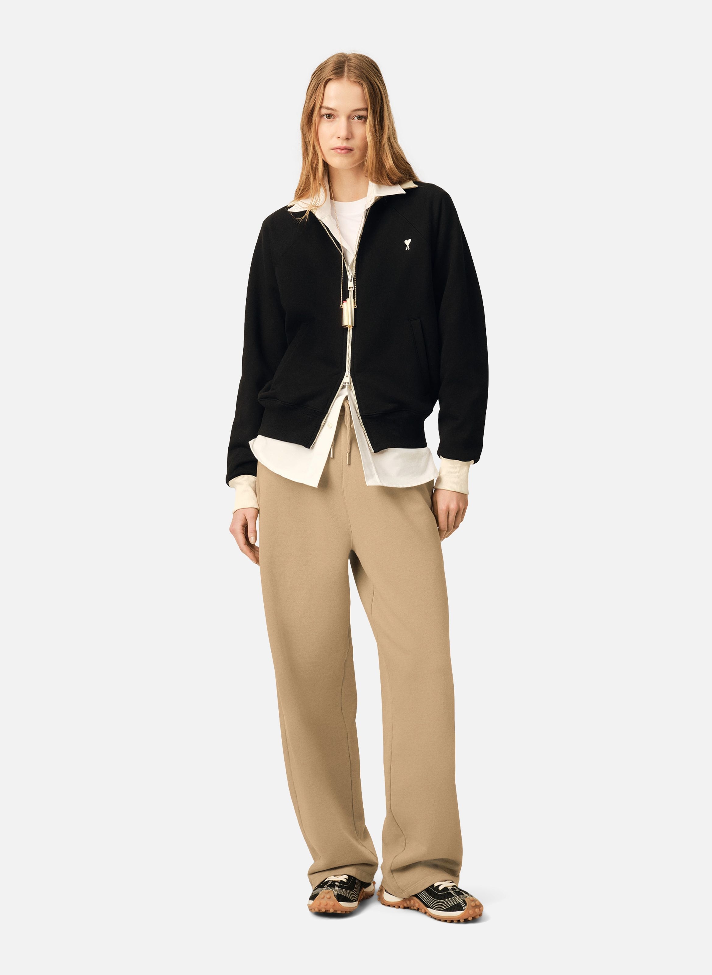 Sweatshirt zippé unisexe en coton ami de coeur AMI PARIS Noir