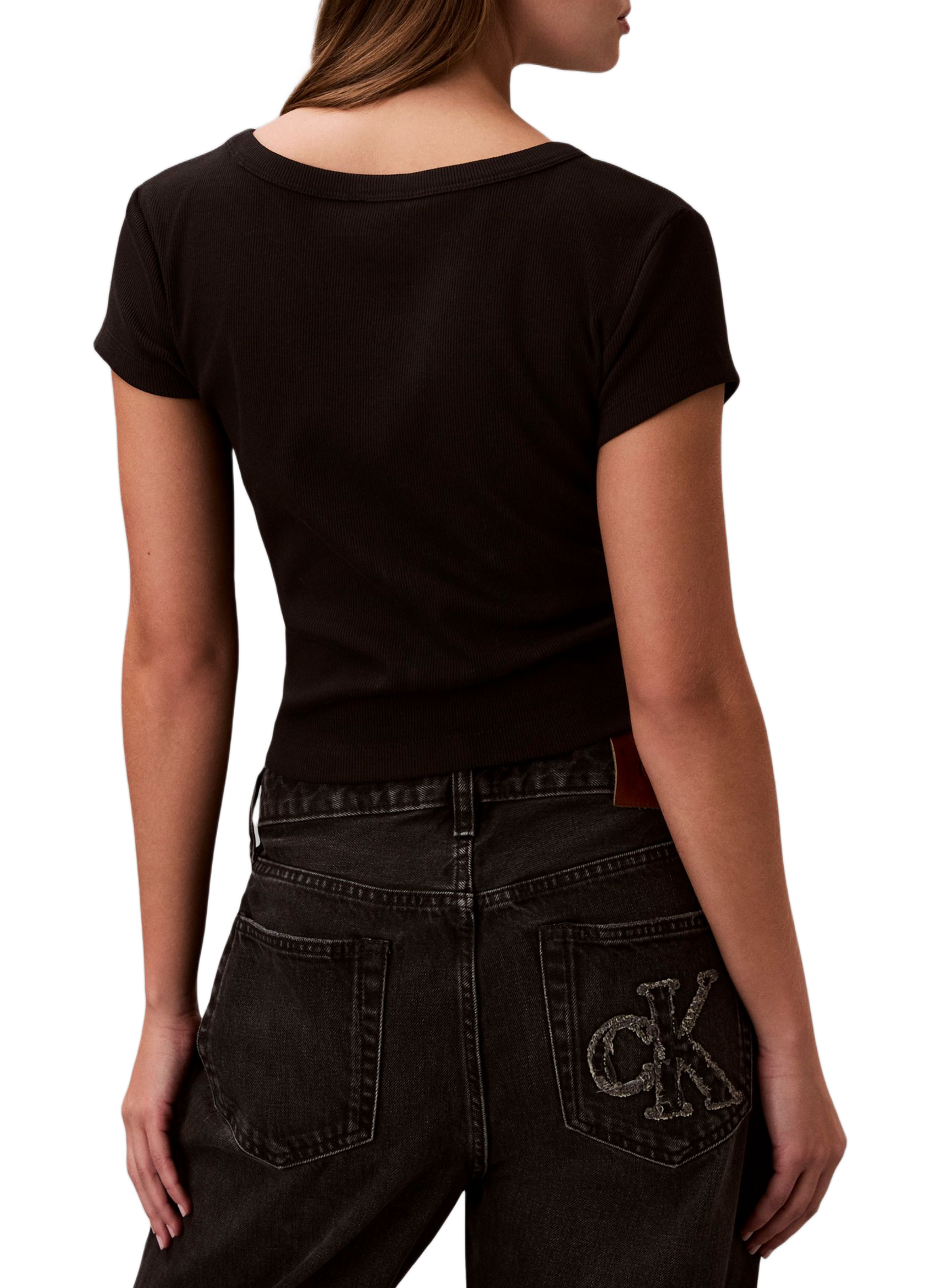 T-shirt court en coton mélangé CALVIN KLEIN Noir
