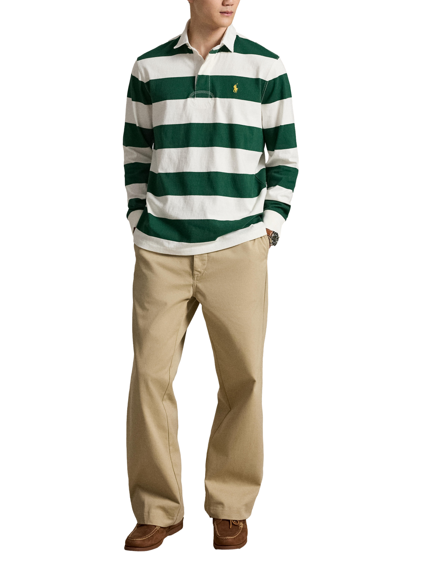 Polo rayé manches longues en coton | Beige POLO RALPH LAUREN Homme