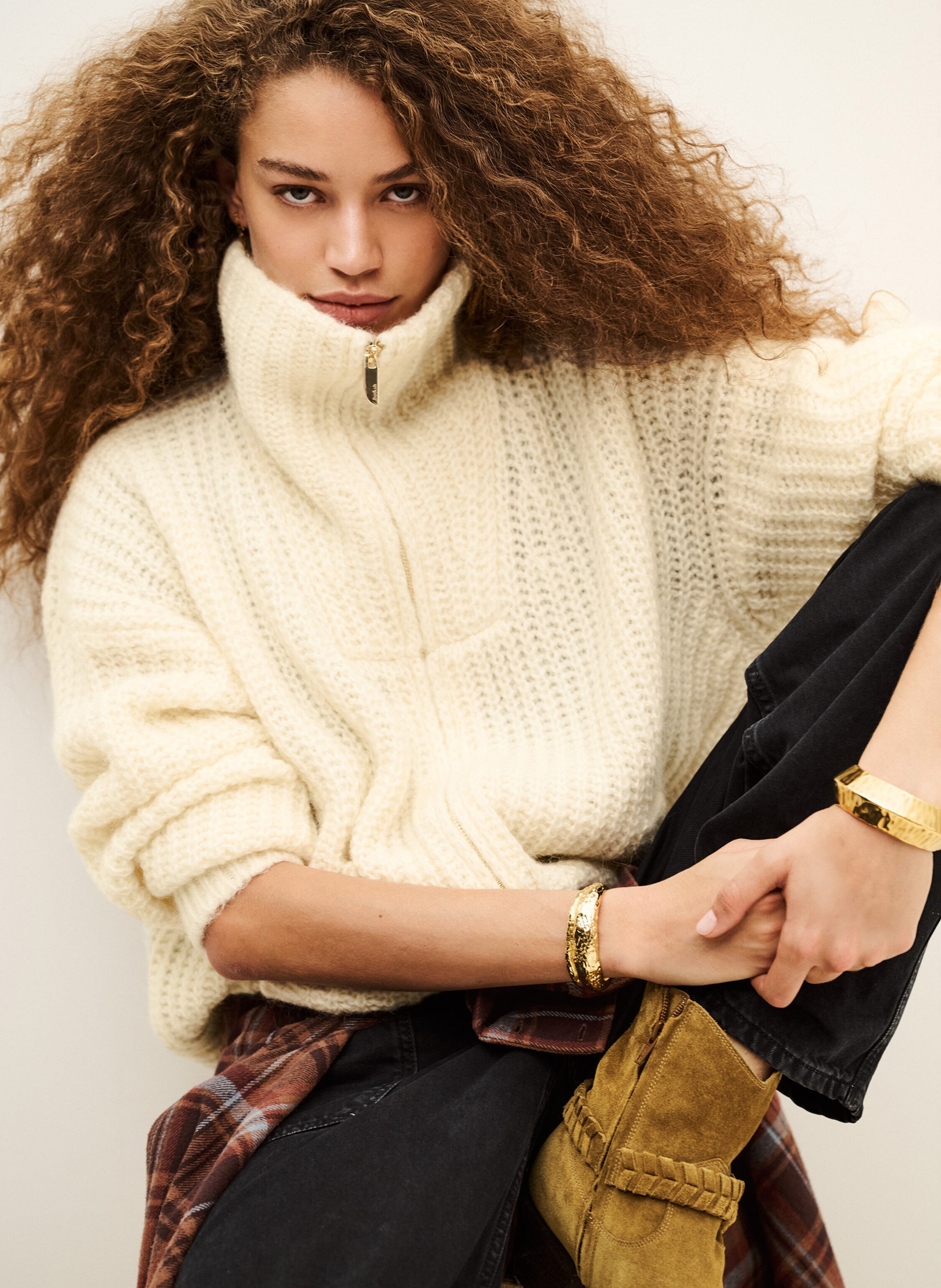 Cardigan ample en laine mélangée belwane BA&SH Beige