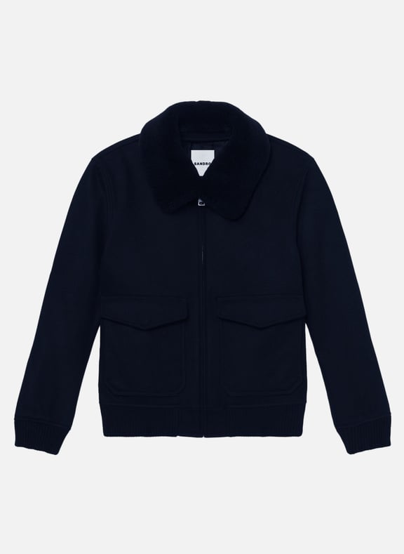 Blouson zippé en laine mélangée Bleu by SANDRO SANDRO Blouson zippé en laine mélangée Bleu