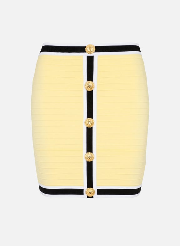 Jupe courte en maille à boutons Jaune by BALMAIN BALMAIN Jupe courte en maille à boutons Jaune