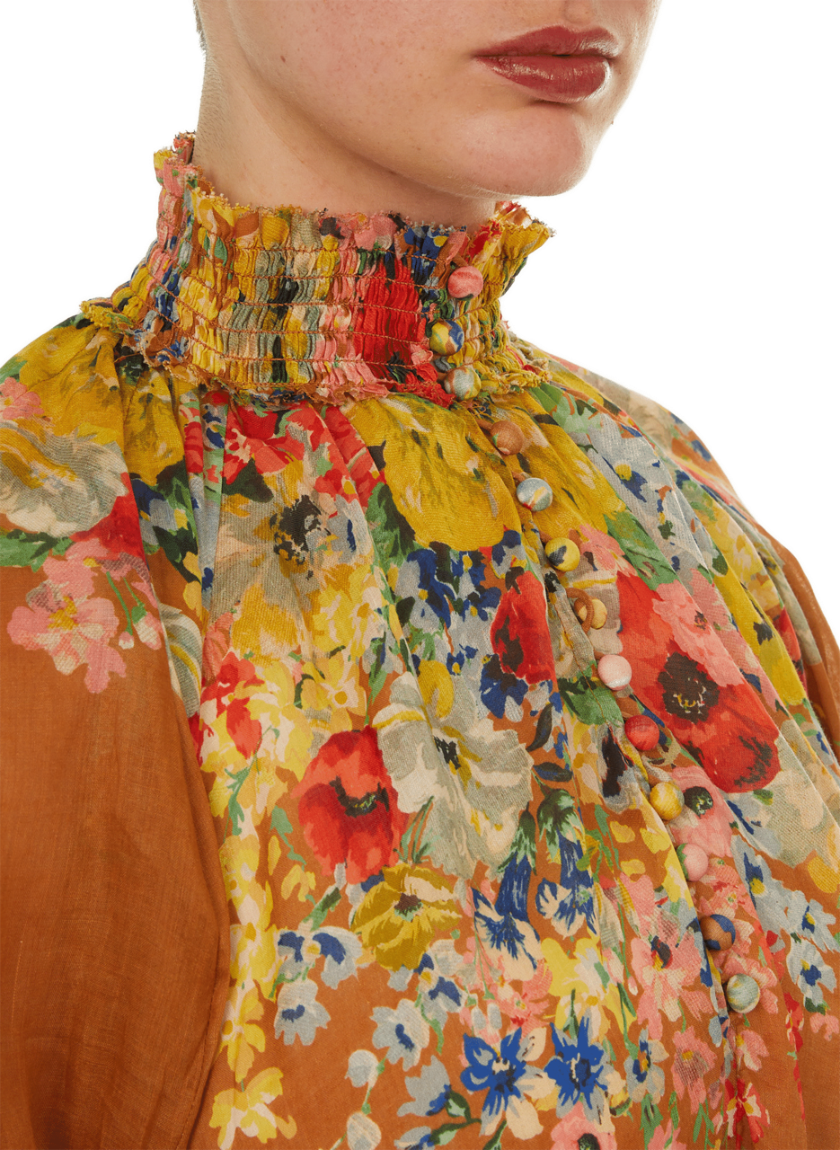 Robe longue imprimée en ramie  Multicolore