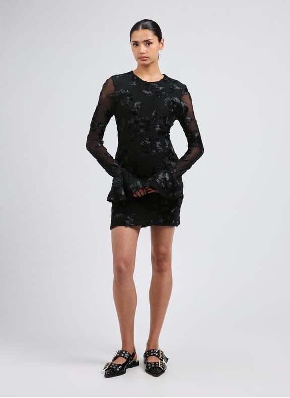 Robe courte avec empiècements fleurs Noir by ROTATE ROTATE Robe courte avec empiècements fleurs Noir