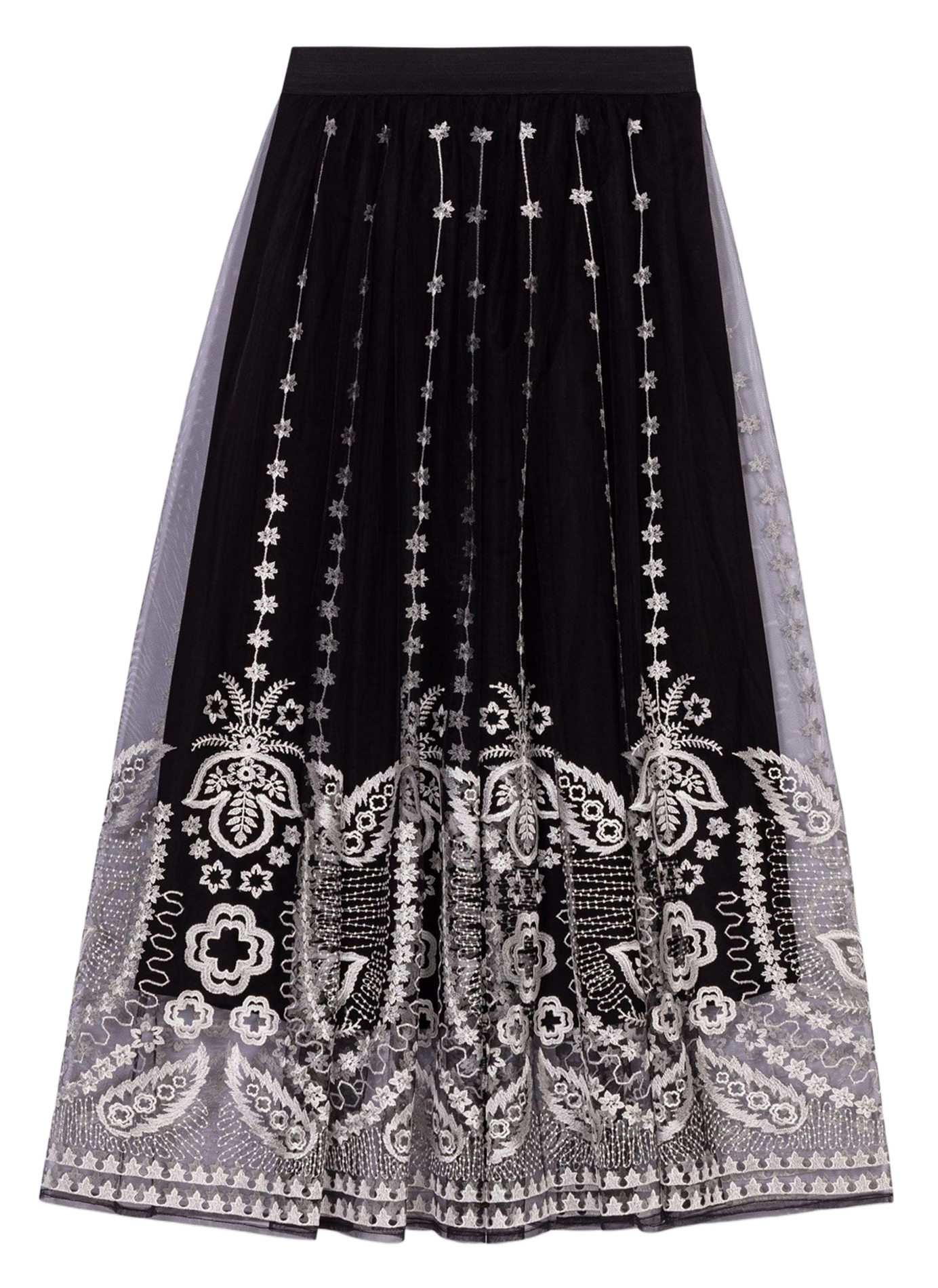 Jupe midi en tulle brodé MAJE Noir