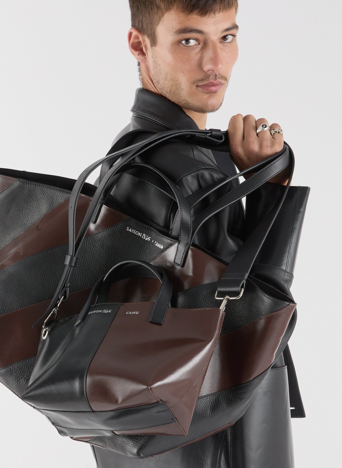 x Cahu - Bi-material shoulder bag SAISON 1865 Brown