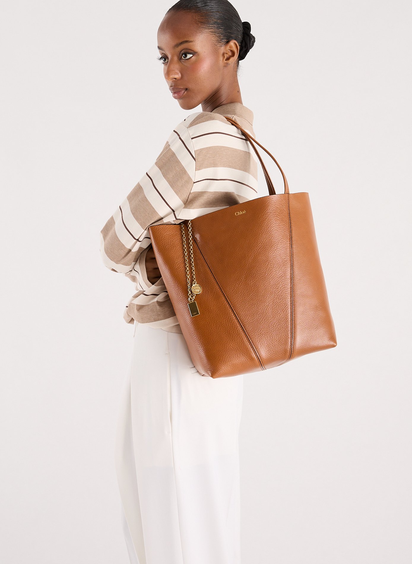 Sac cabas Spin medium en cuir grainé CHLOÉ Marron