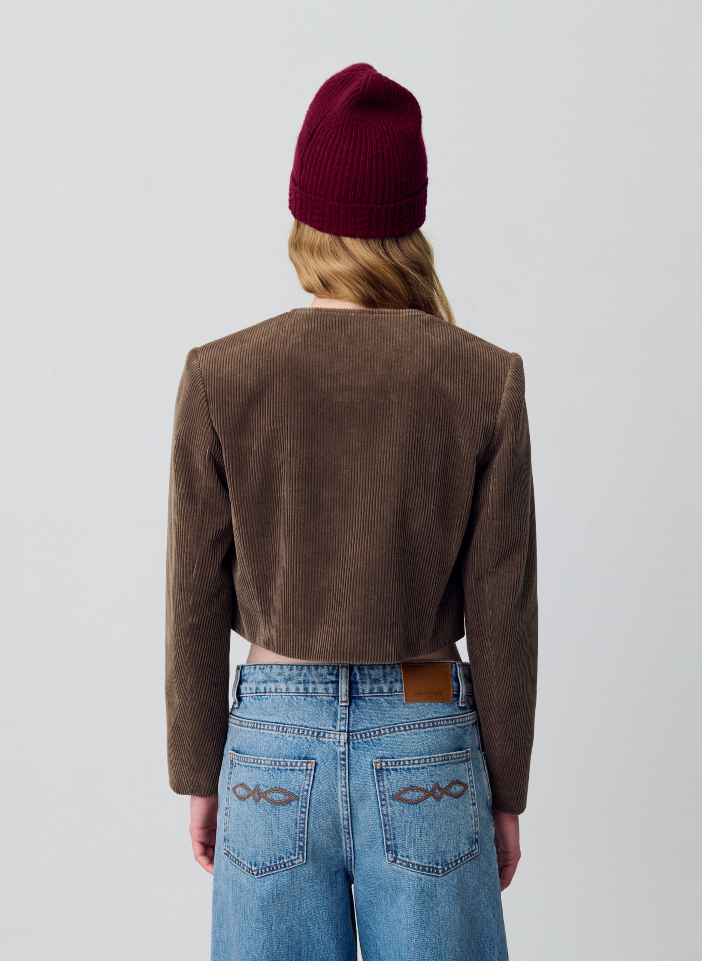 Veste courte en velours côtelé vanille CLAUDIE PIERLOT Marron