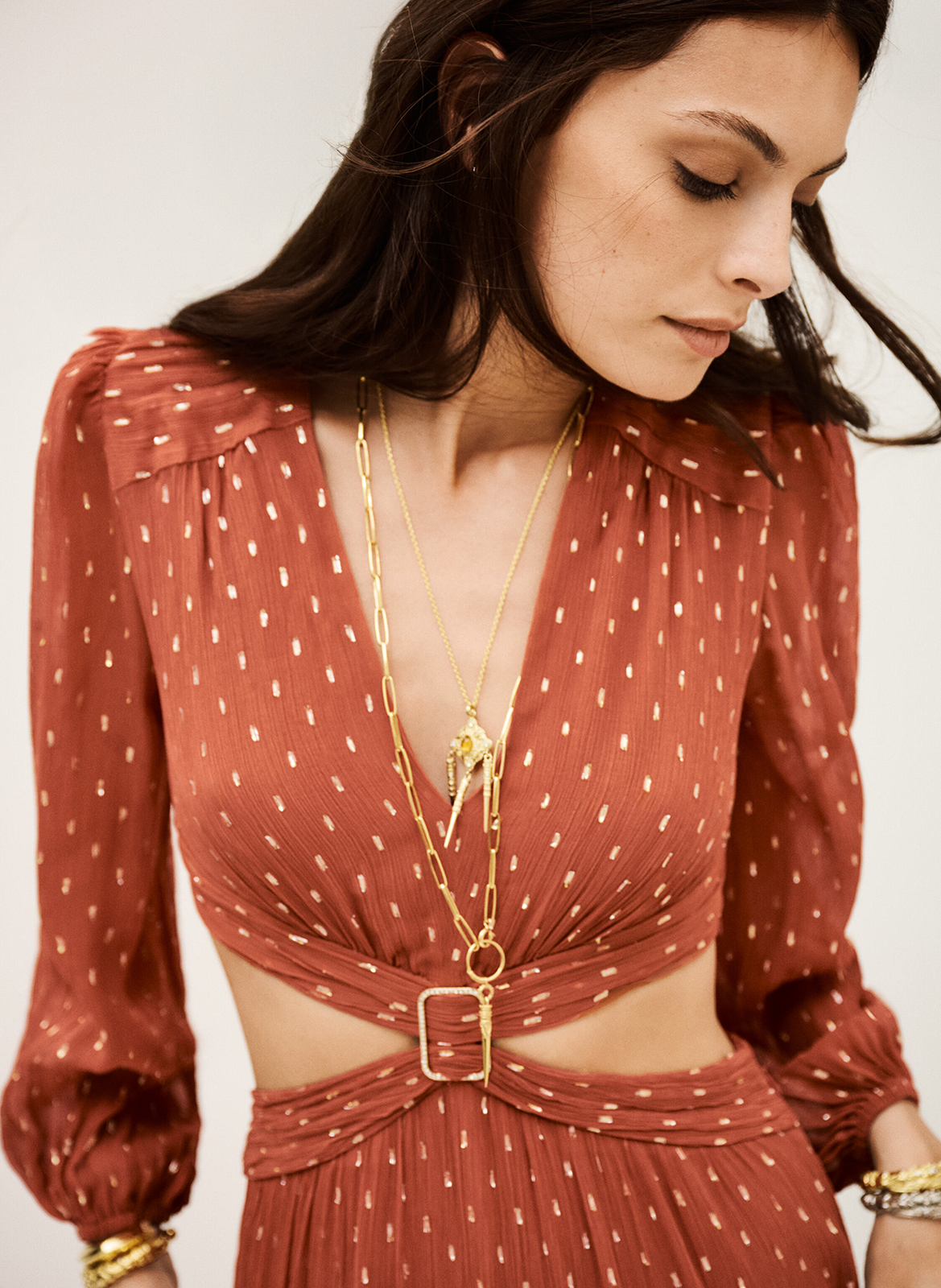 Robe longue fluide avec ouvertures côtés marry BA&SH Marron