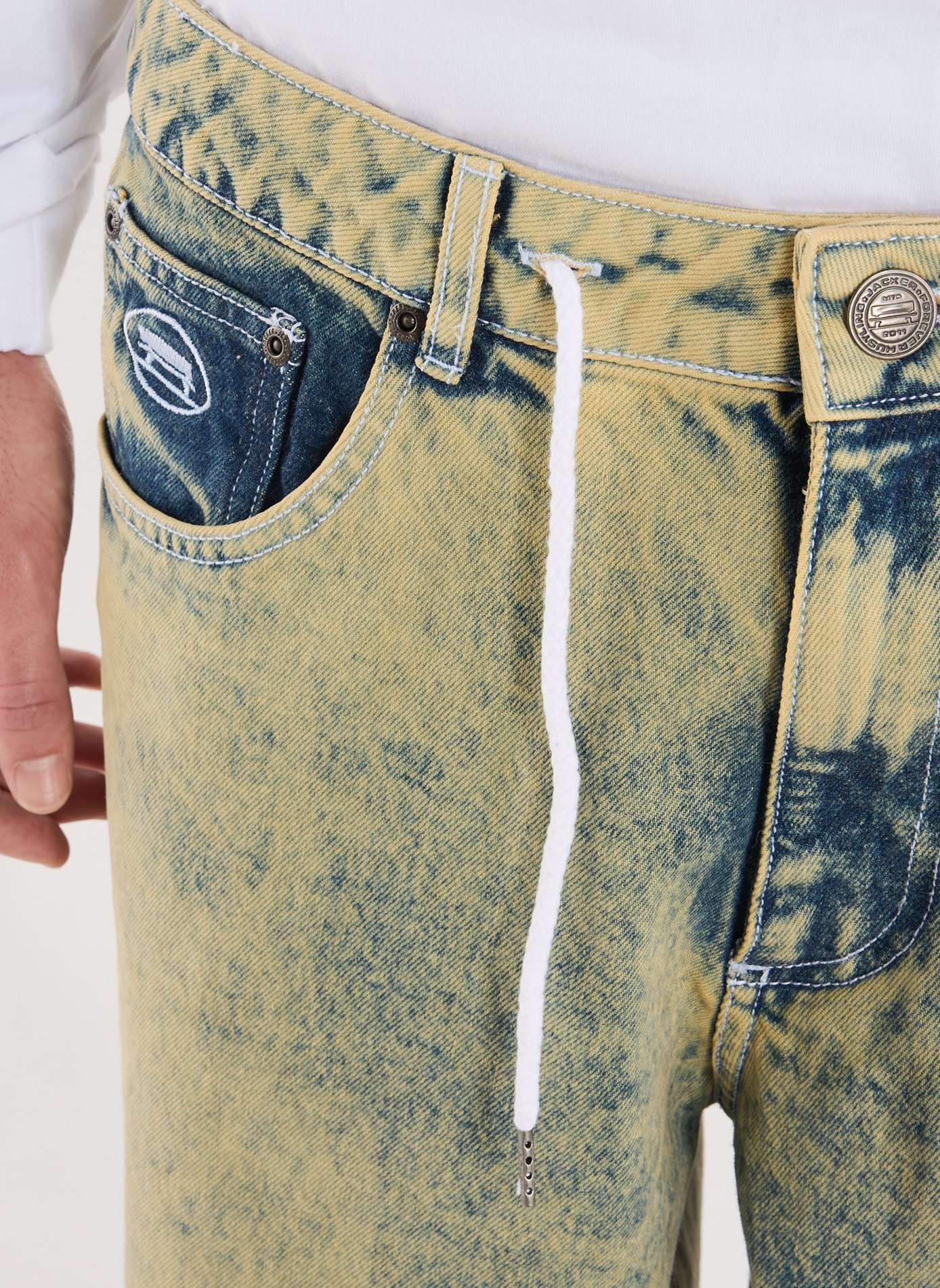 Jean droit délavé en coton JACKER. Bleu