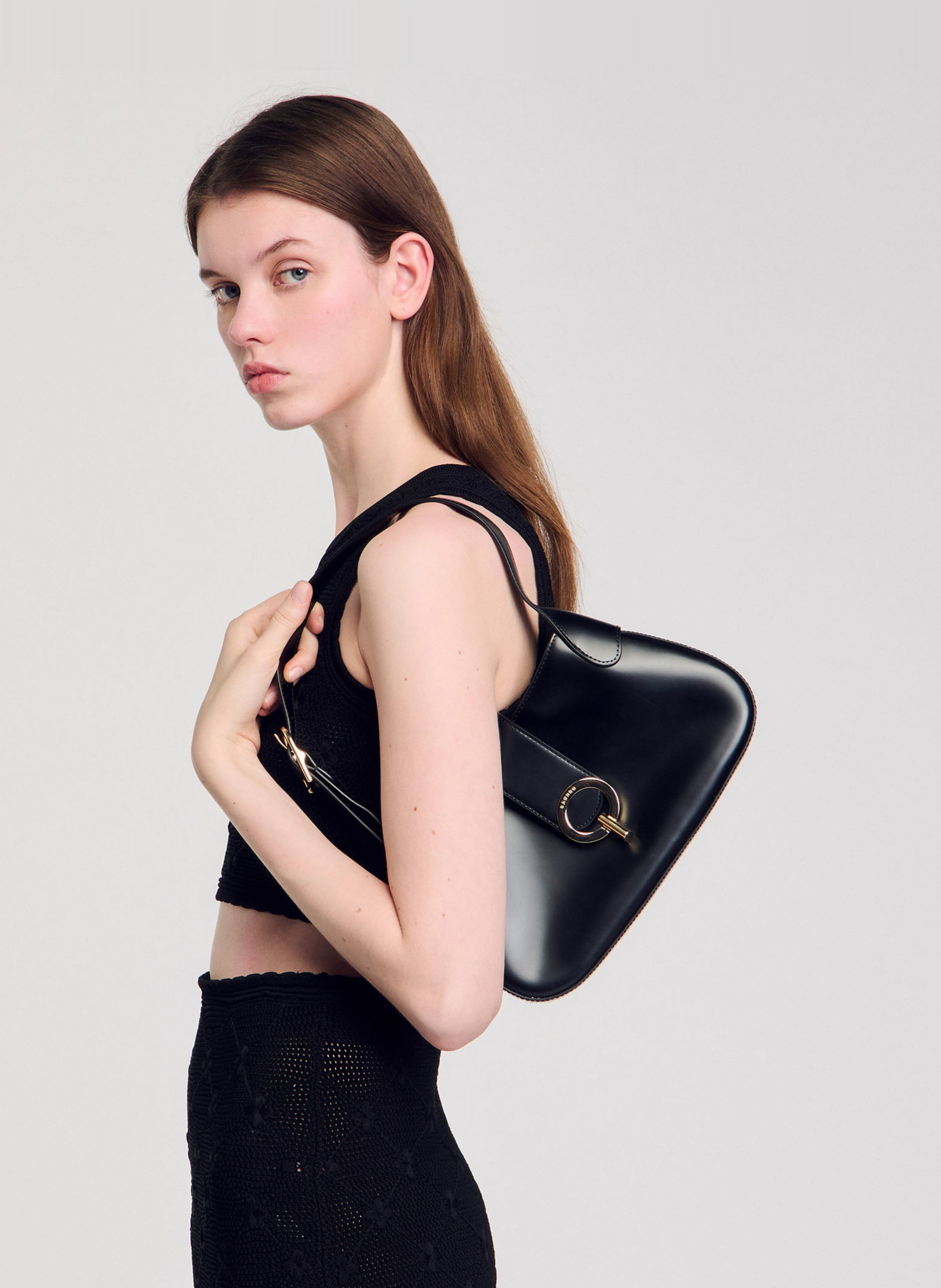 Sac en cuir lisse janet SANDRO Noir