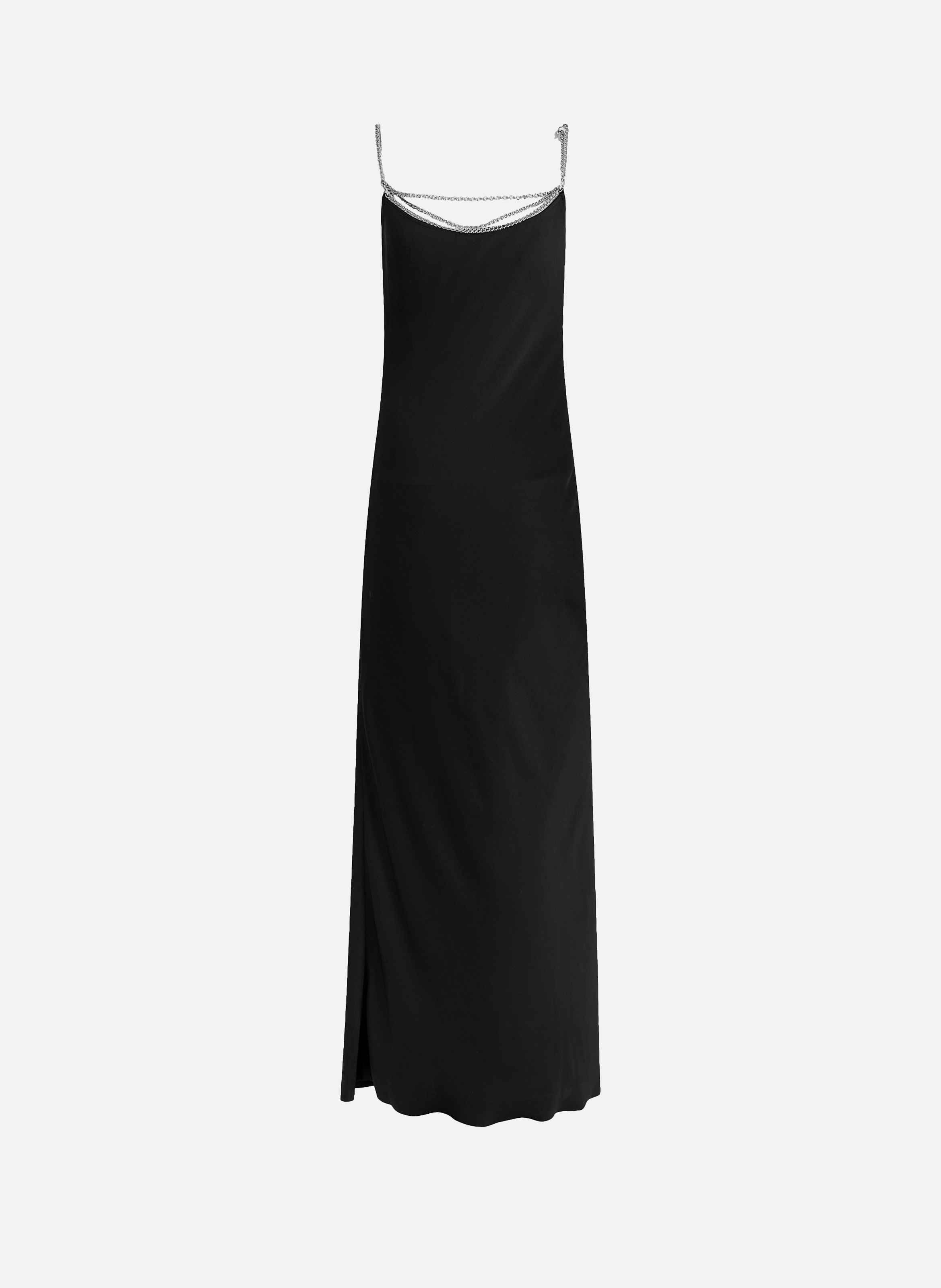 Robe longue en satin avec détails chaînes RABANNE Noir