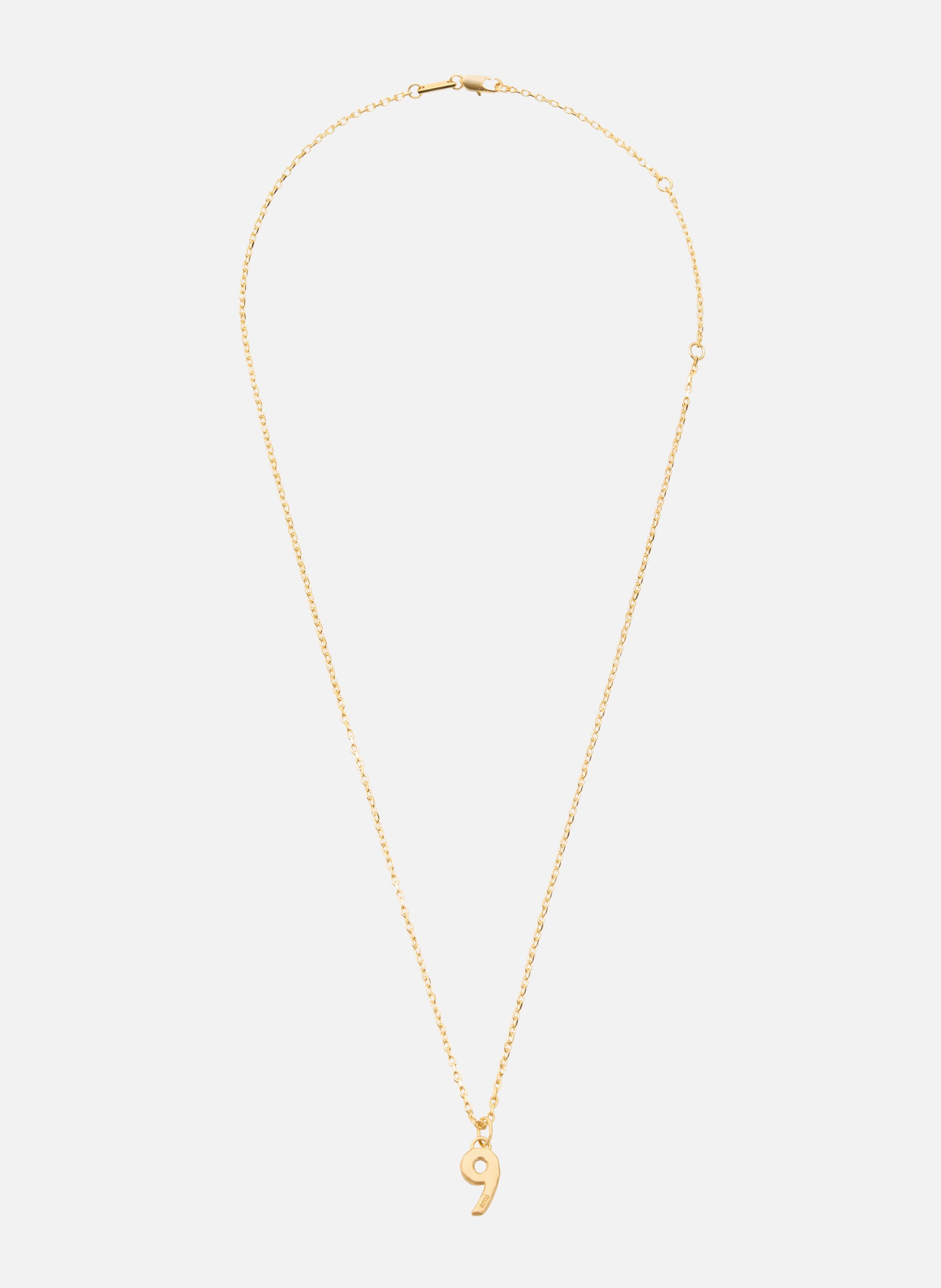 Collier martelé doré pendentif "9" unisexe en laiton AMI PARIS Jaune