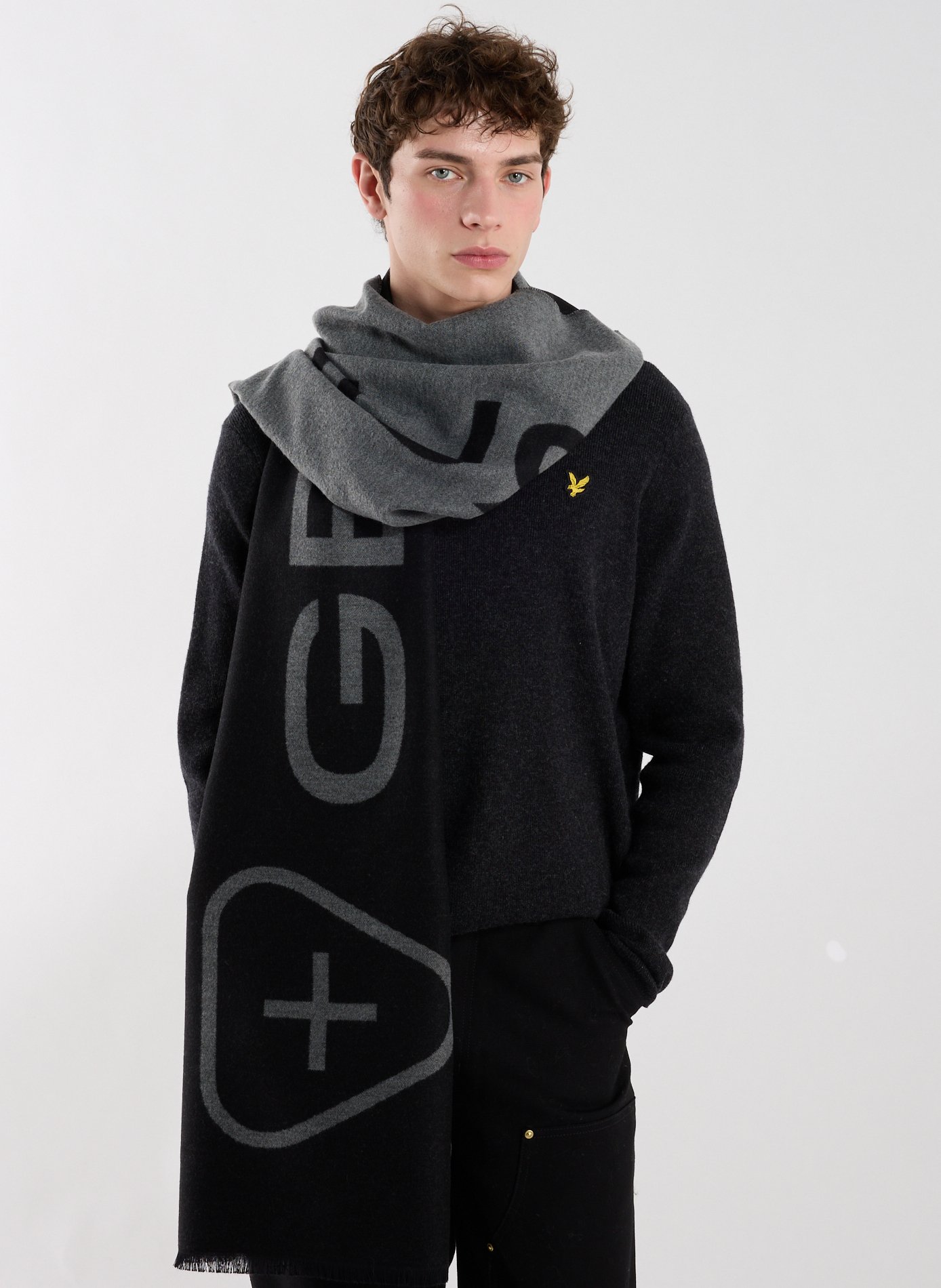 Printed wool blend scarf GERTRUDE ET GASTON Grey