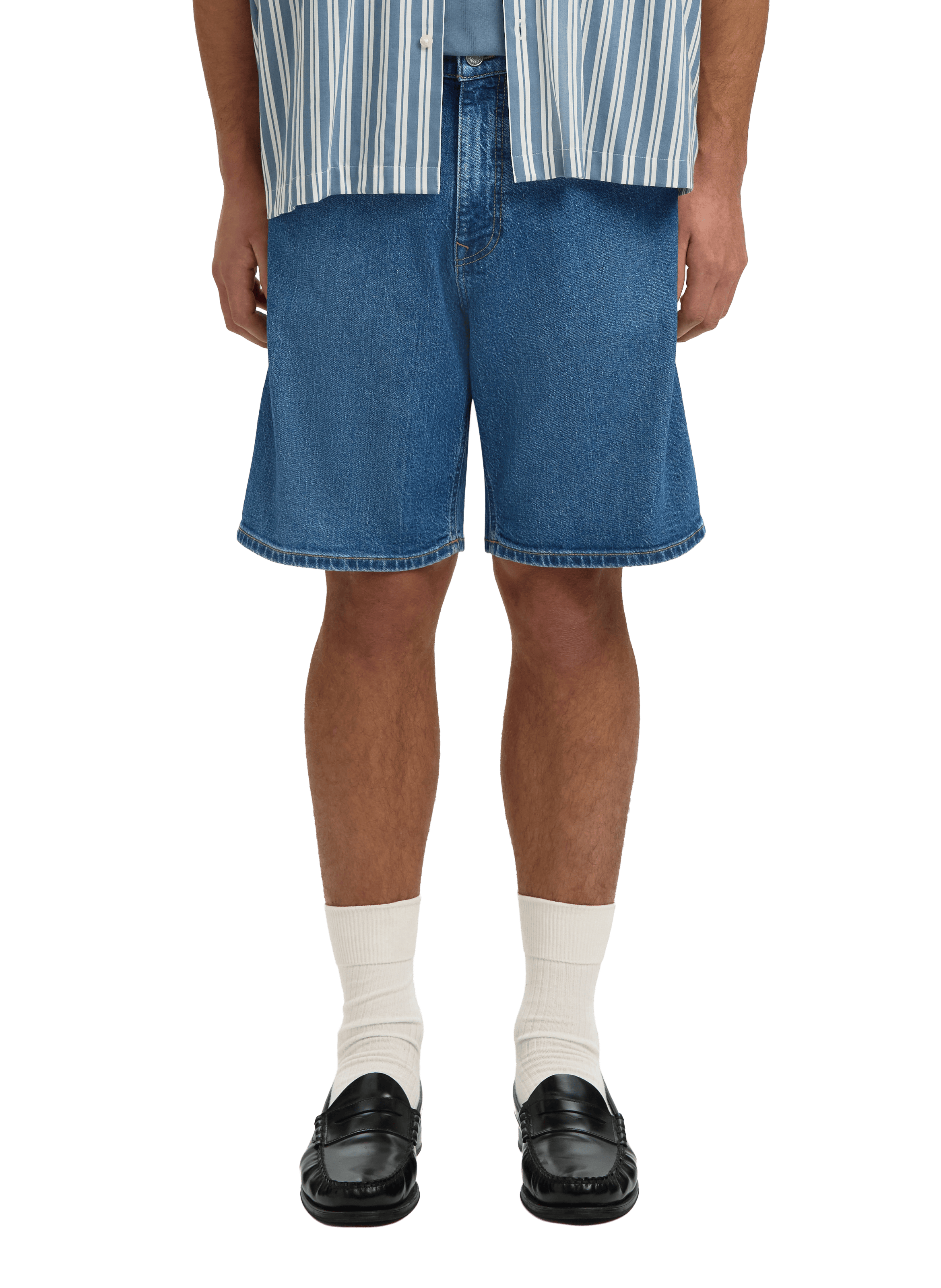 Short droit en denim de coton mélangé SELECTED Bleu