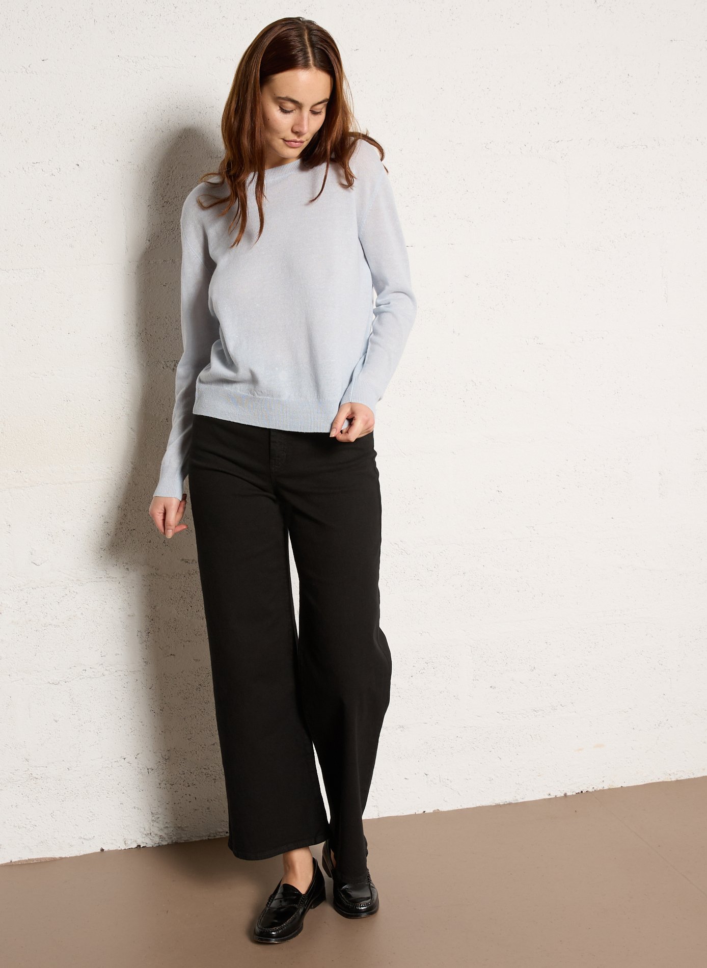 Pull droit uni en cachemire et lin prince MAISON 123 Bleu