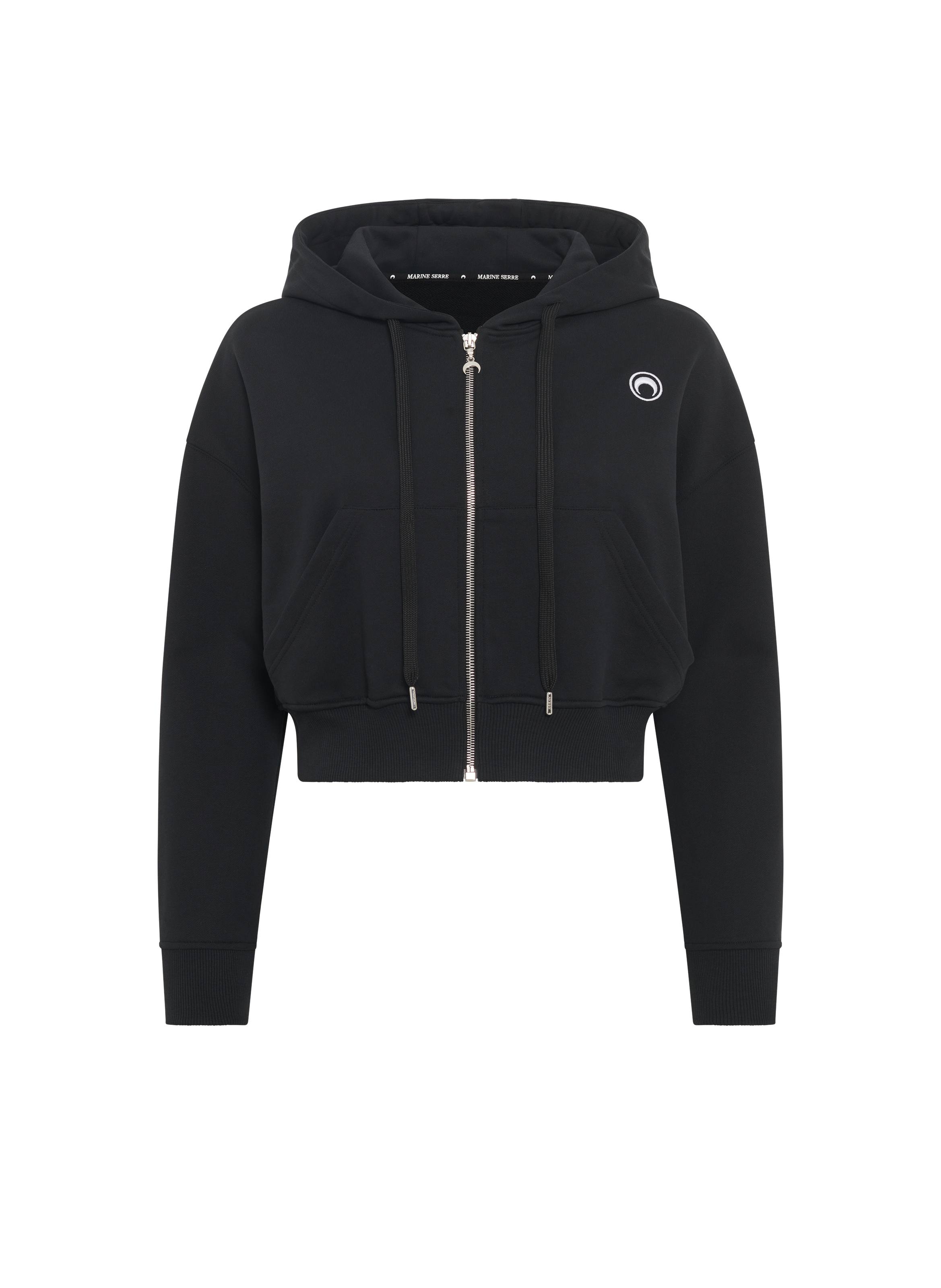 Hoodie zippé crop en molleton logo moon MARINE SERRE Noir