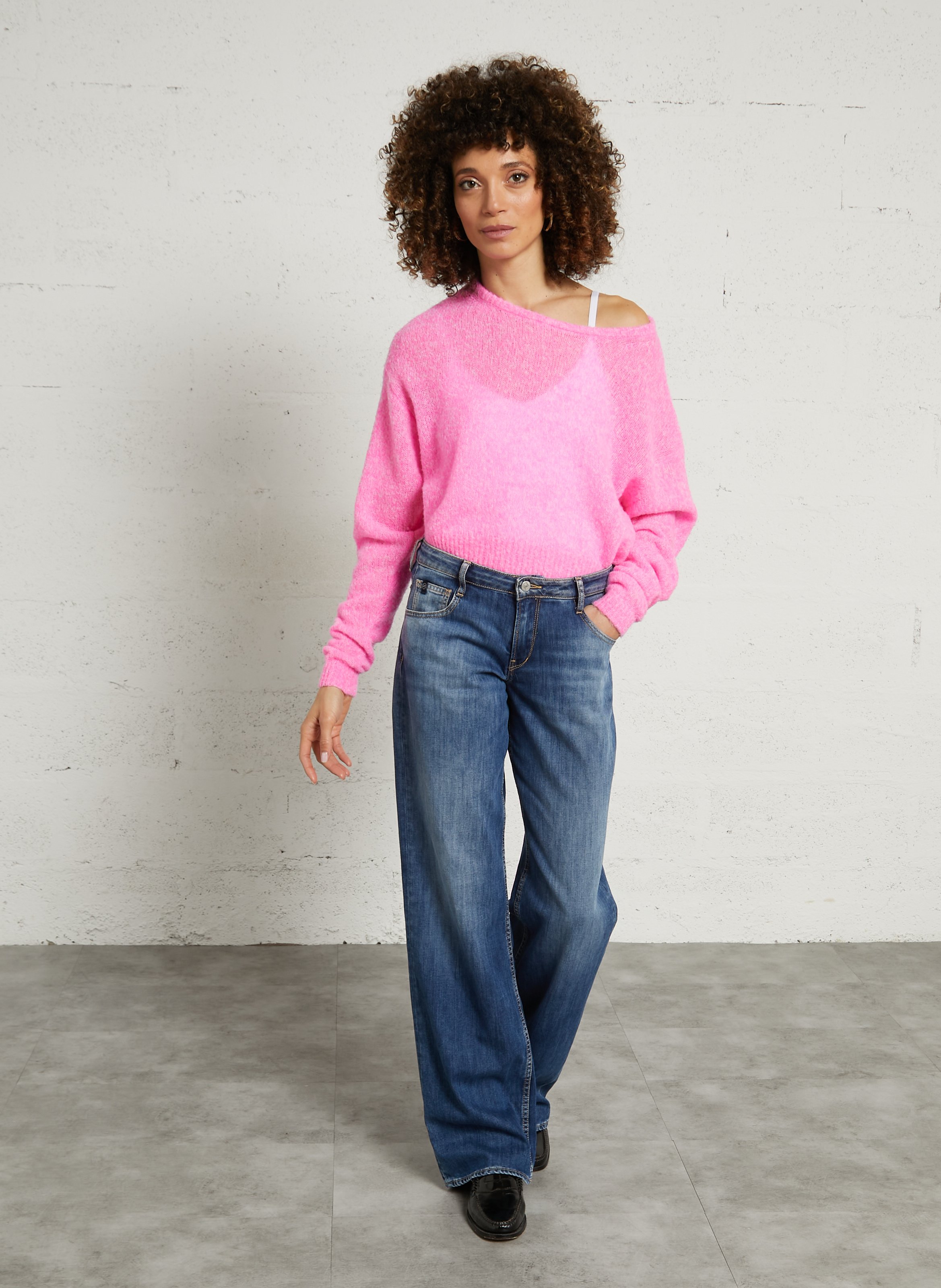 Pull oversize col rond en laine mélangée nuggy AMERICAN VINTAGE Rose