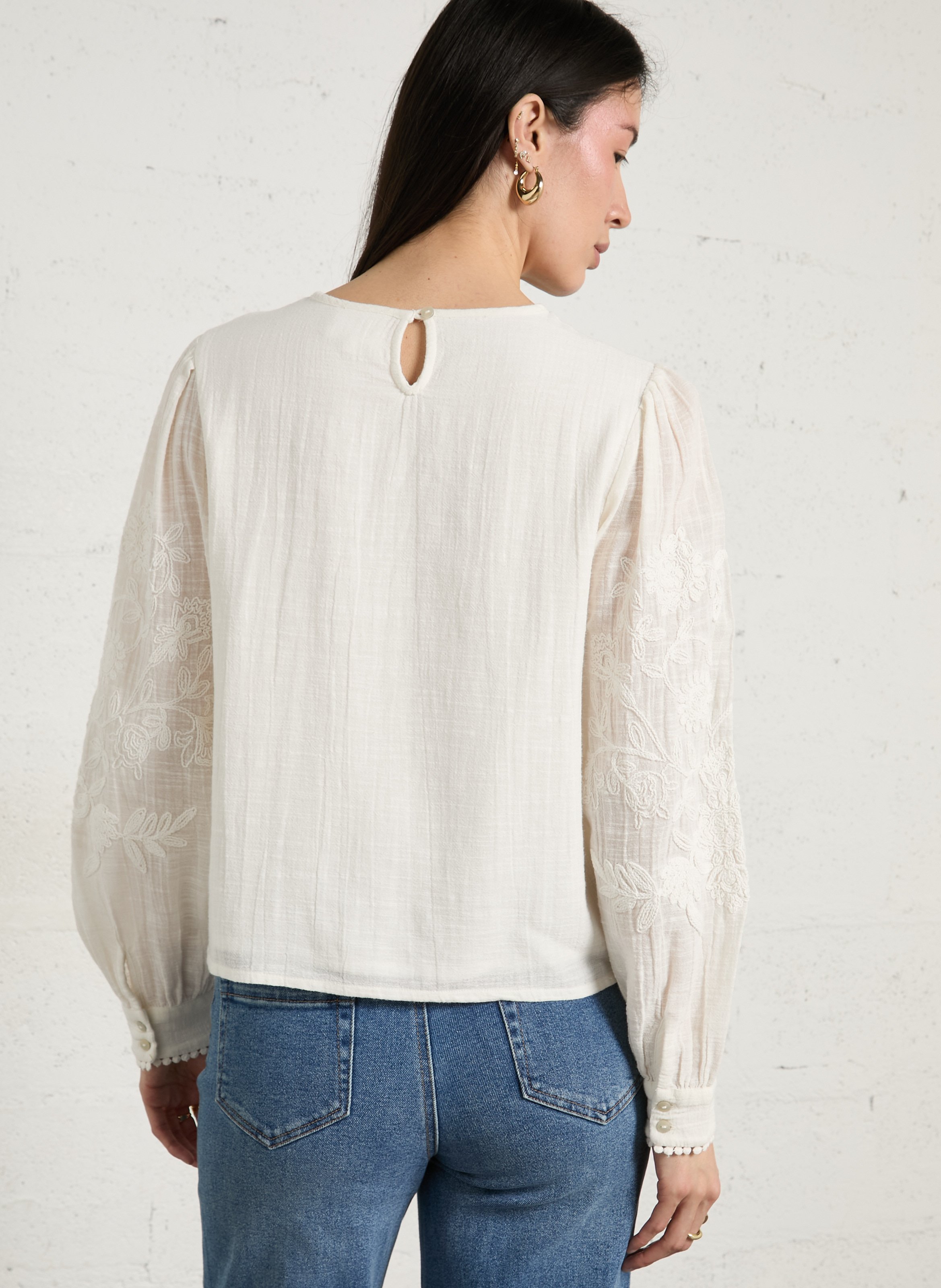 Top brodé en coton col rond debby MAISON 123 Blanc