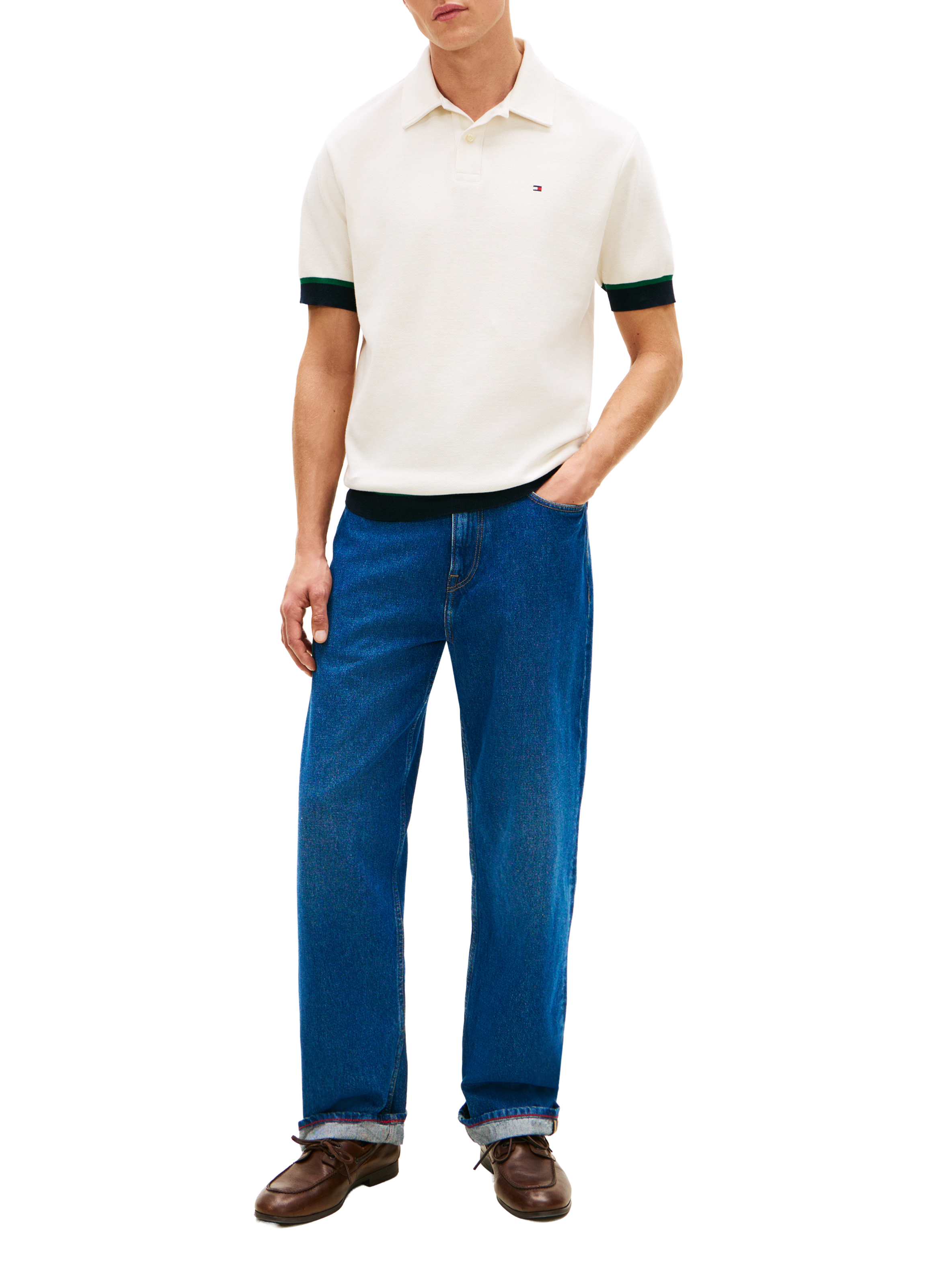 Polo droit à bordures contrastantes en coton  TOMMY HILFIGER Beige