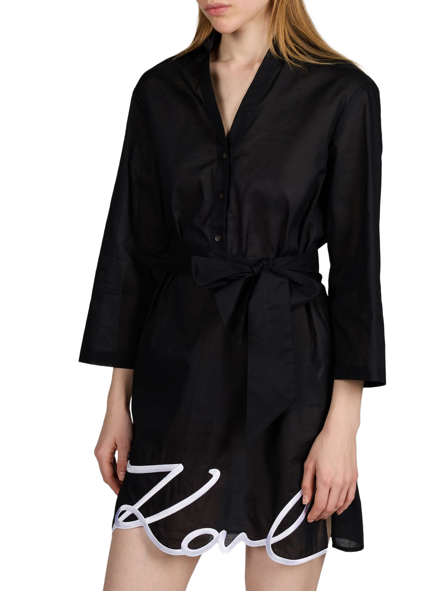 Robe courte avec ceinture en coton KARL LAGERFELD Noir