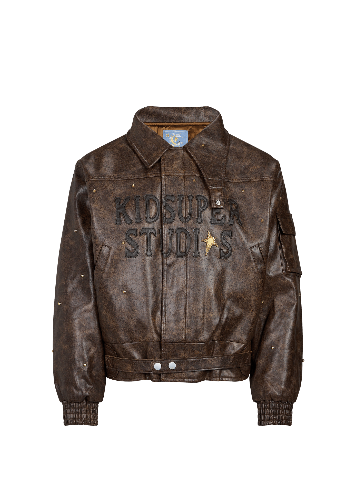 Patchwork bomber jacket with patches on the front and back KIDSUPER Brown