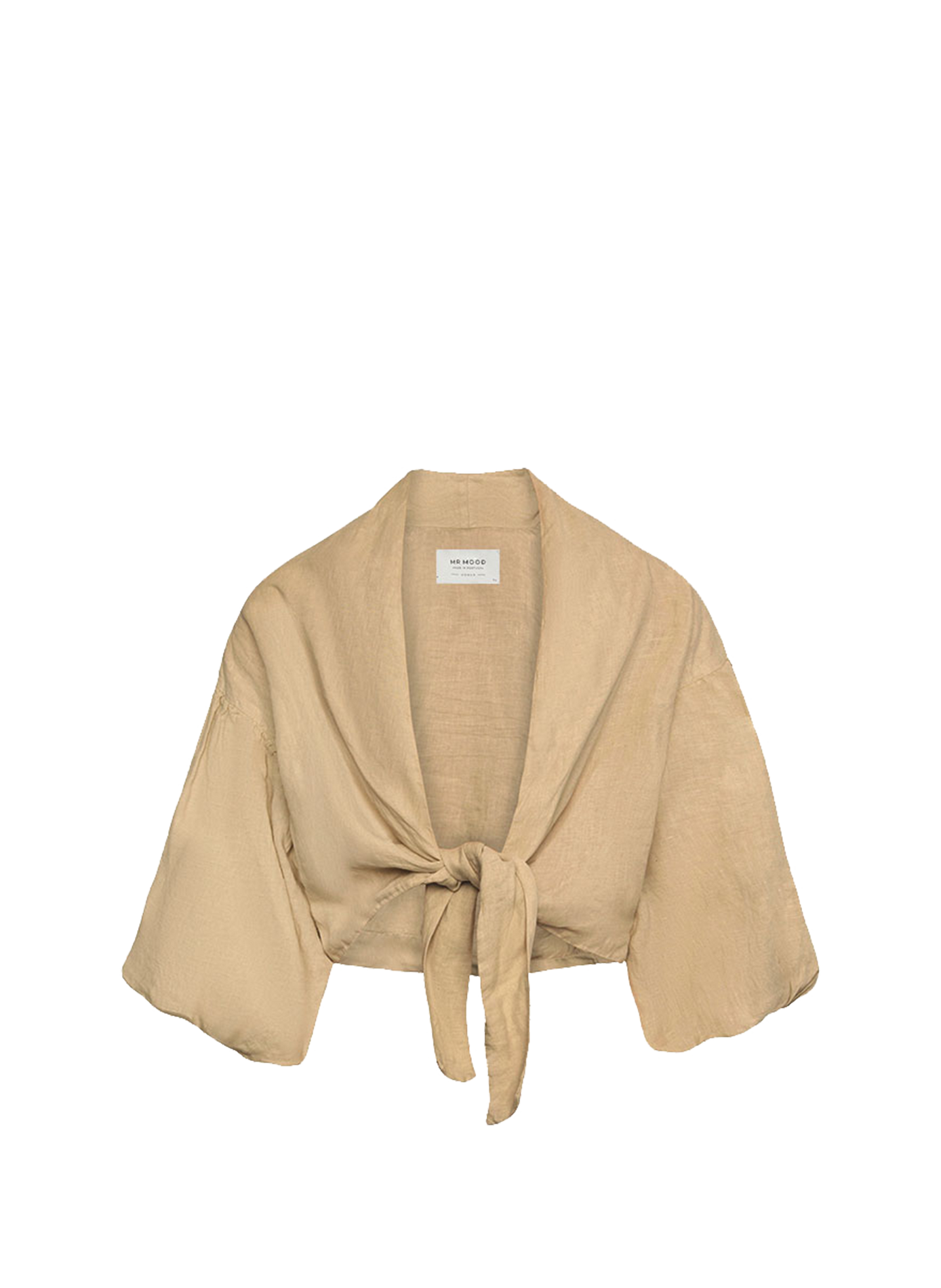 Top manches bouffantes à nouer en lin MR MOOD Beige