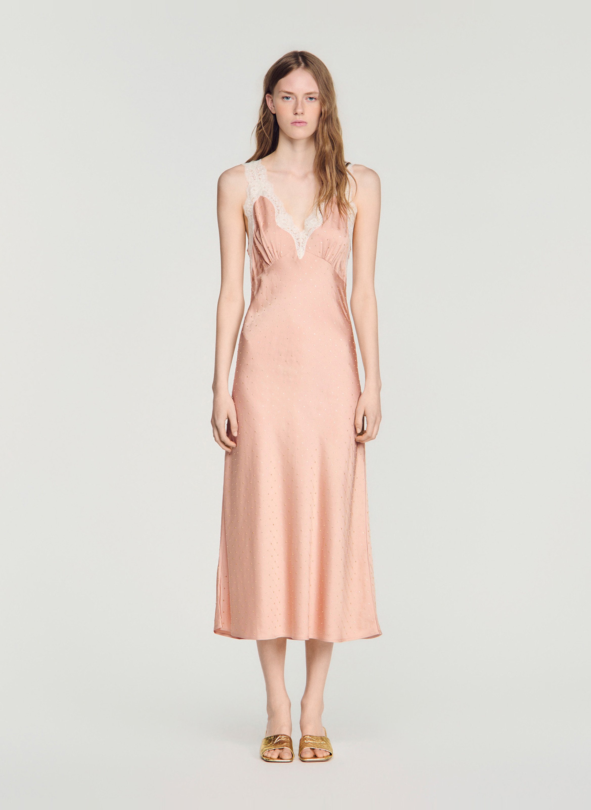 Robe midi à strass SANDRO Beige