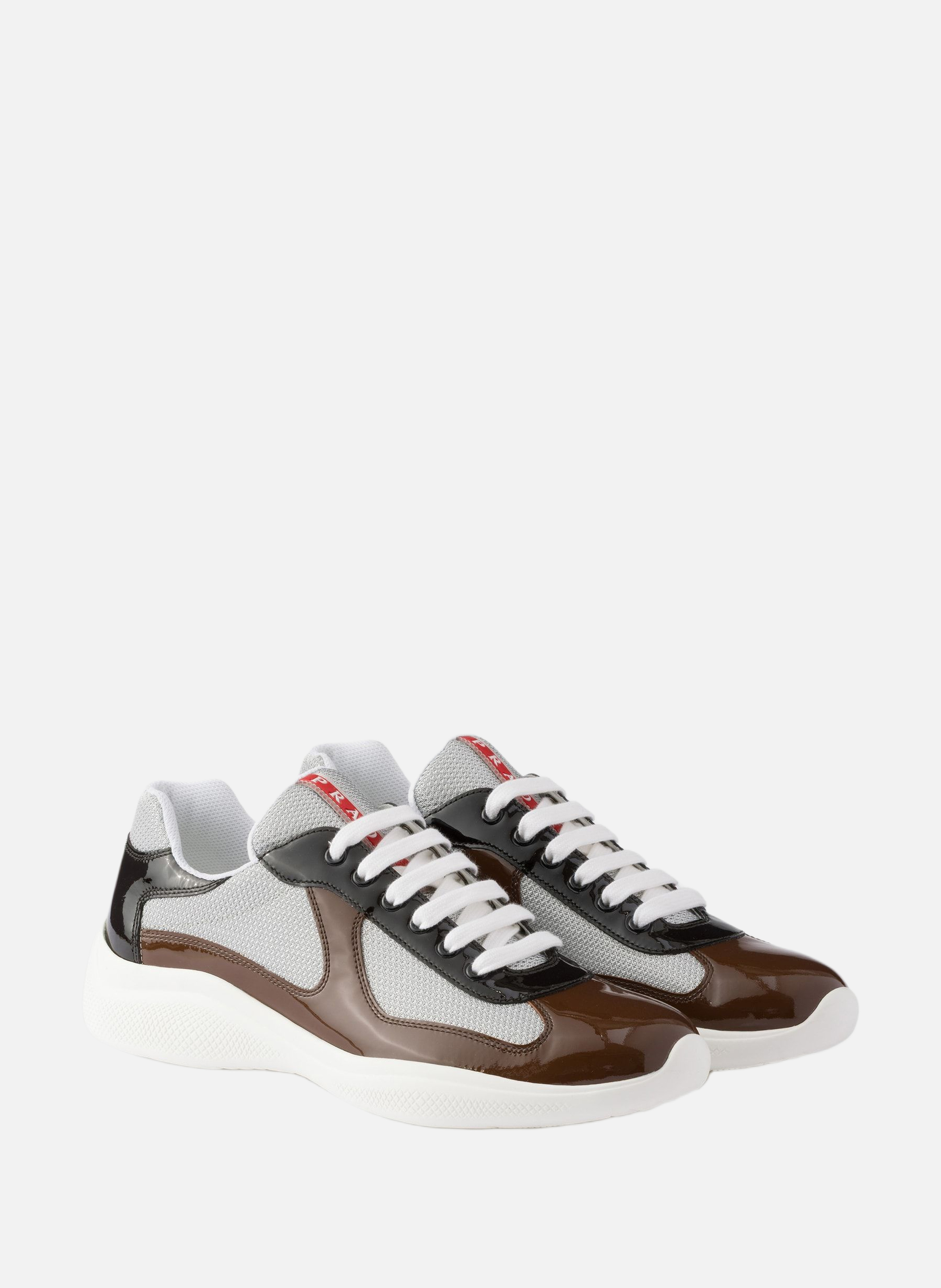 Sneakers prada america’s cup en cuir verni et tiss PRADA Marron