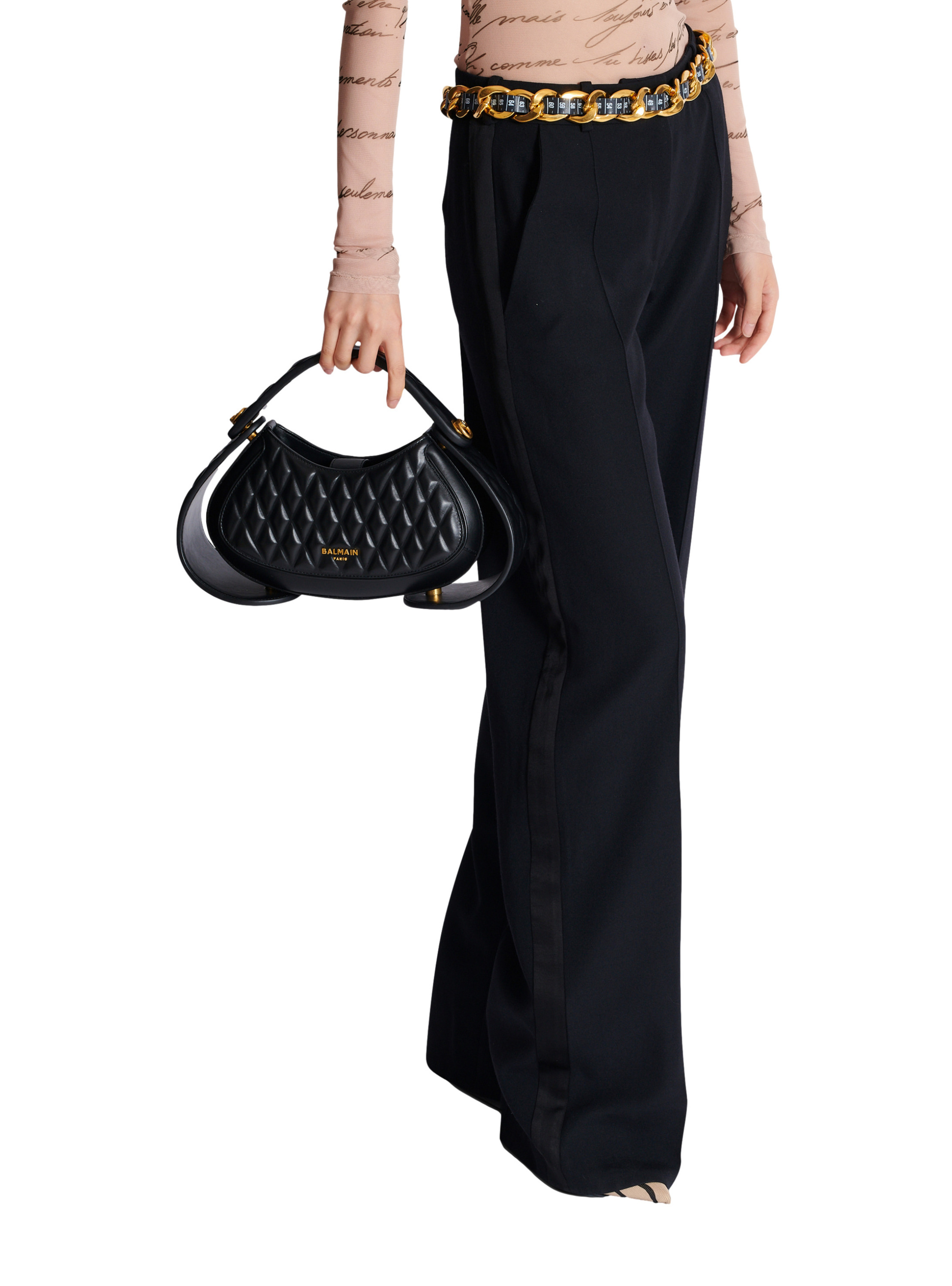 Sac jolie madame medium en cuir matelassé BALMAIN Noir