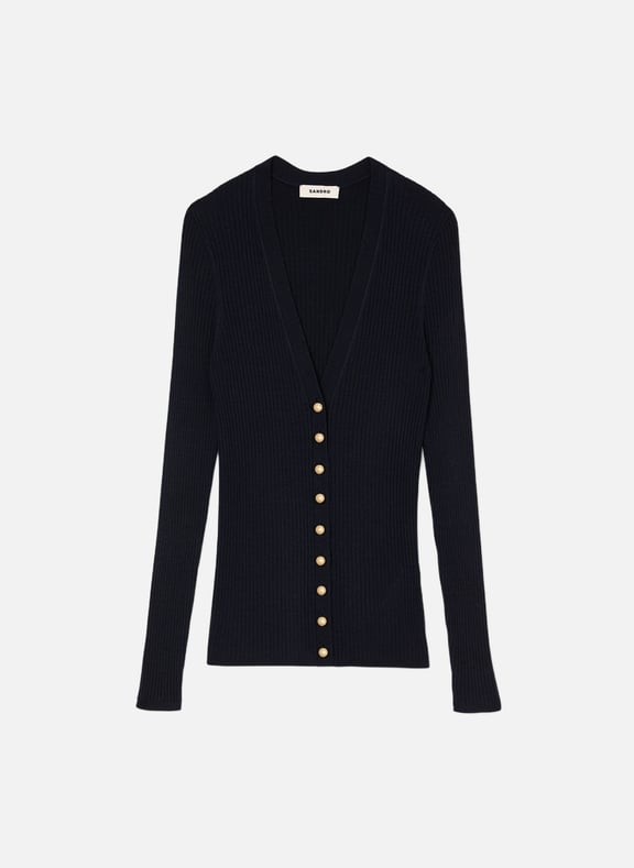 Gilet ajusté en maille côtelée Bleu by SANDRO SANDRO Gilet ajusté en maille côtelée Bleu