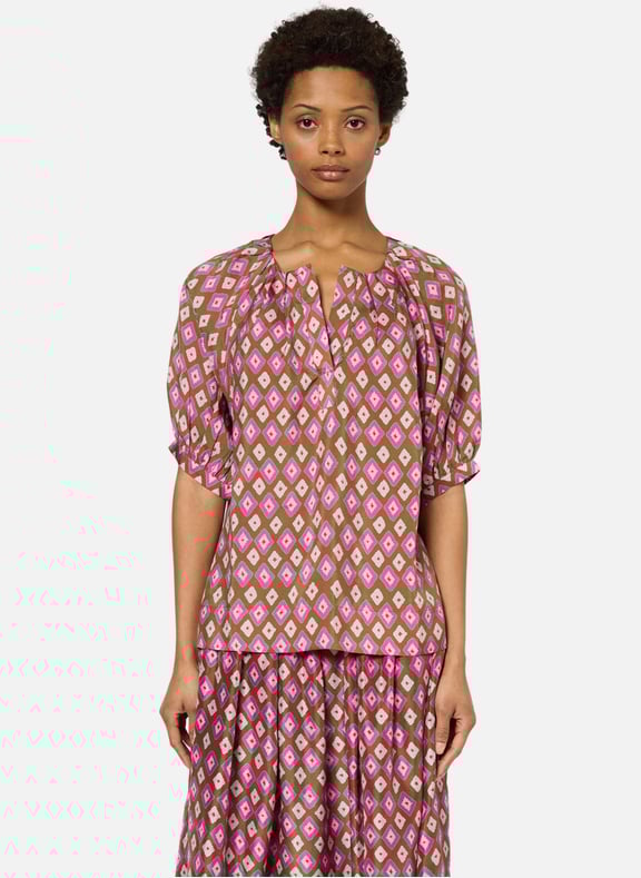 Blouse imprimée en soie - usna Marron by GERARD DAREL GERARD DAREL Blouse imprimée en soie - usna Marron