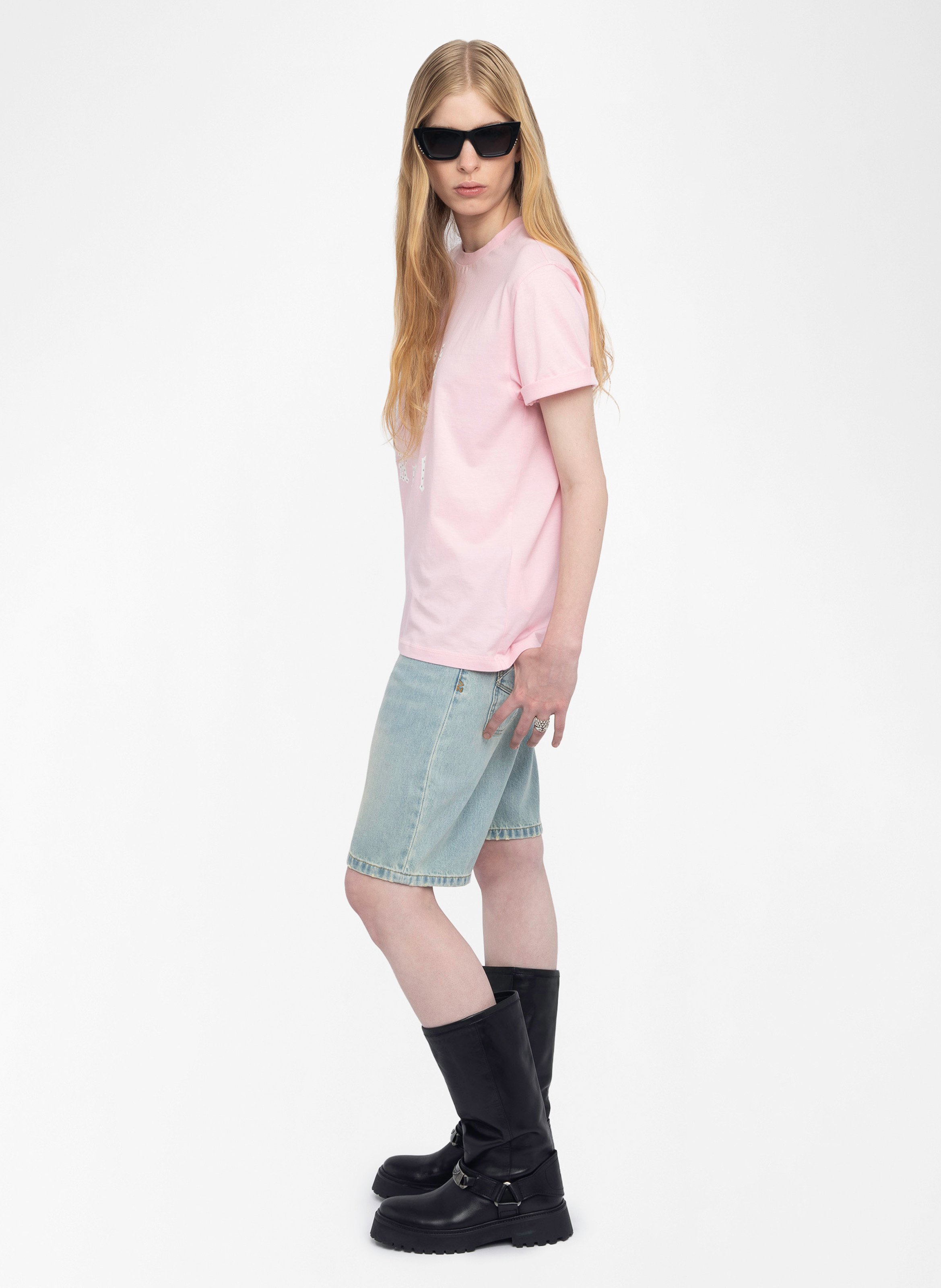 Tee-shirt oversize sérigraphié à strass edwin ZADIG&VOLTAIRE Rose