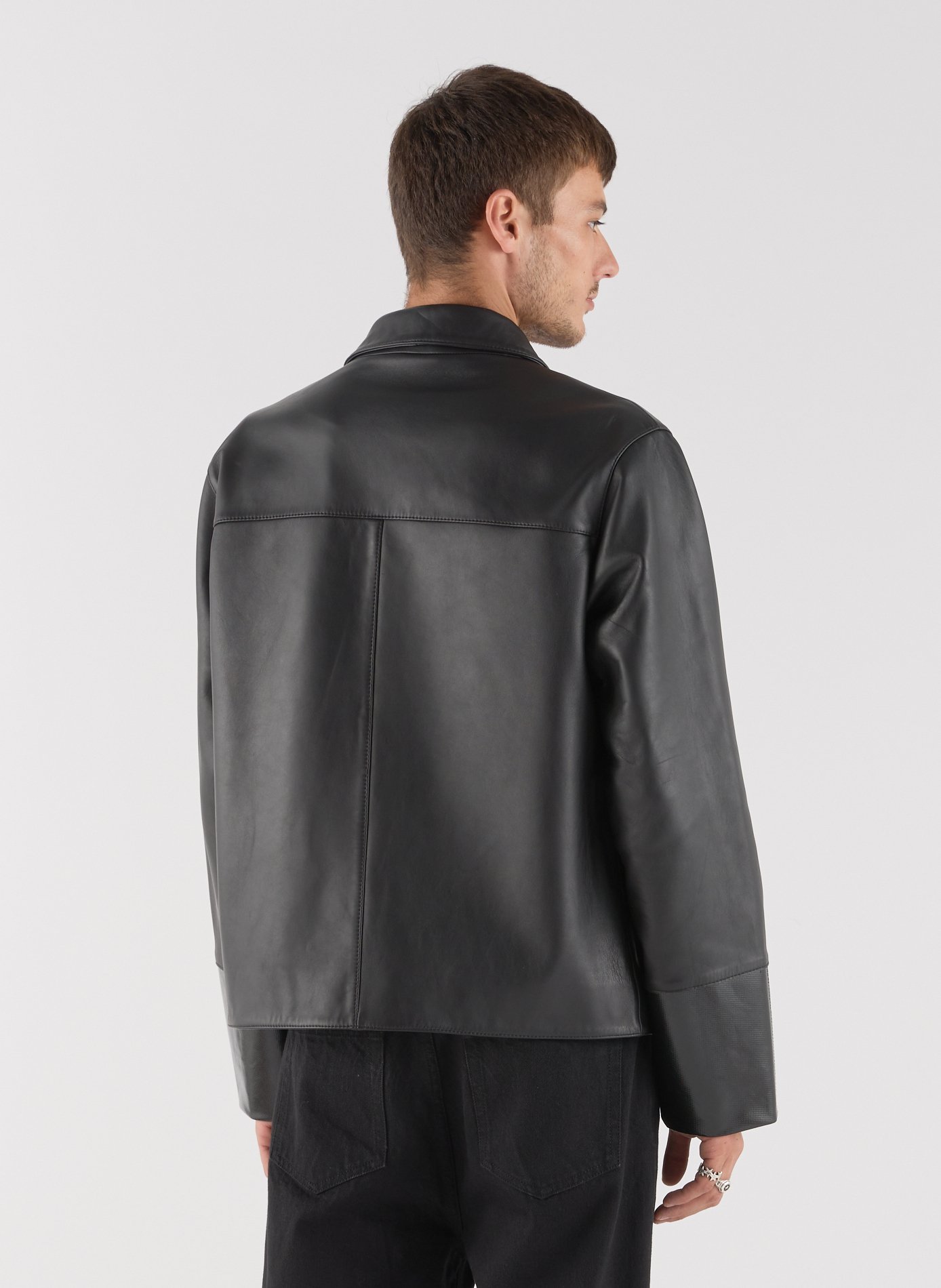 Blouson Saison 1865 x Cahu à col classique en cuir mélangé Noir