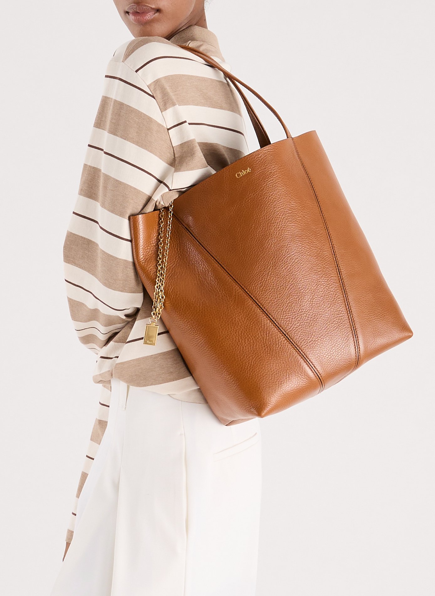 Sac cabas Spin medium en cuir grainé CHLOÉ Marron