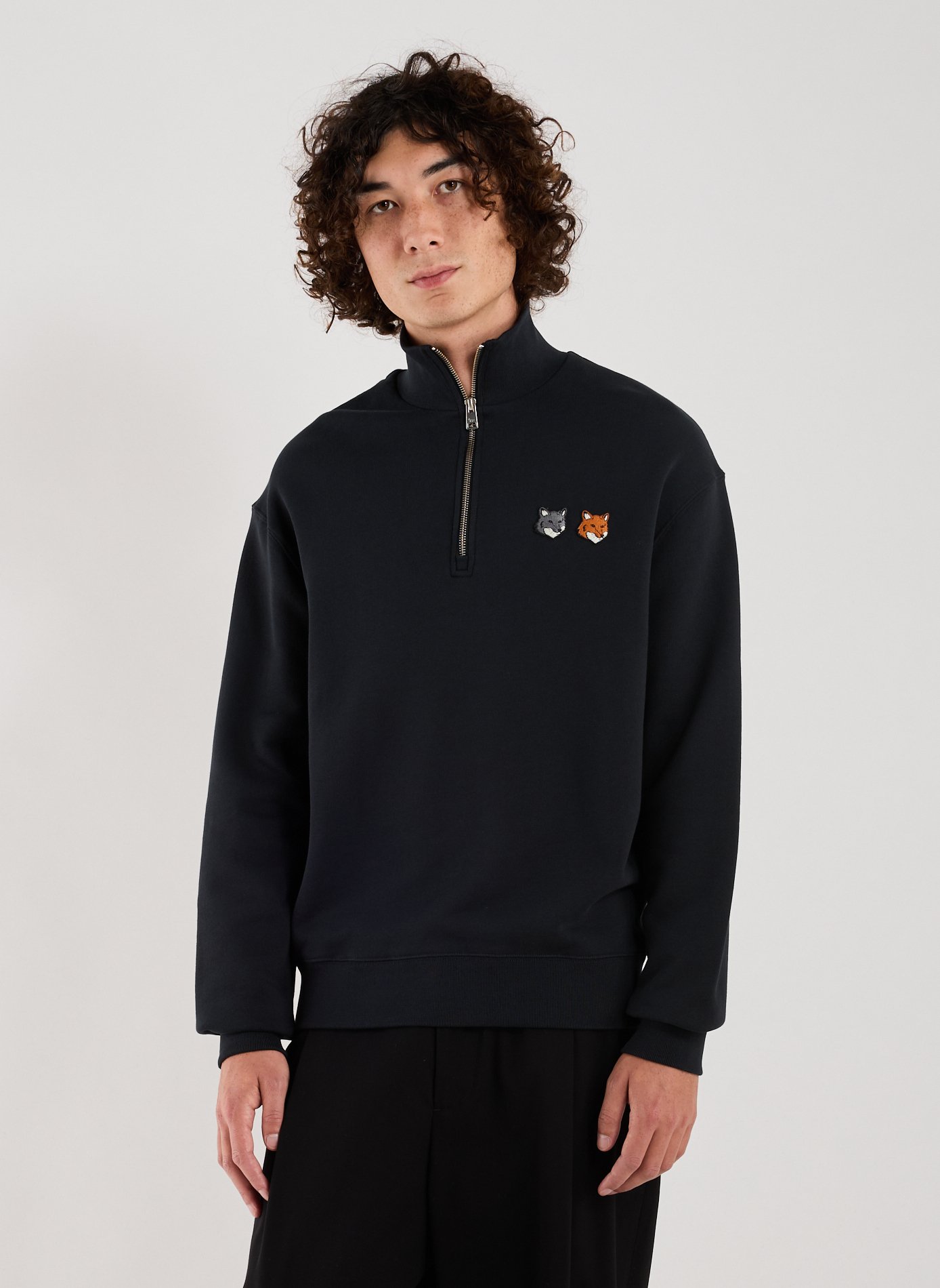 MAISON KITSUNÉ Zip-up Hoodie Double Fox Bold Head Grey