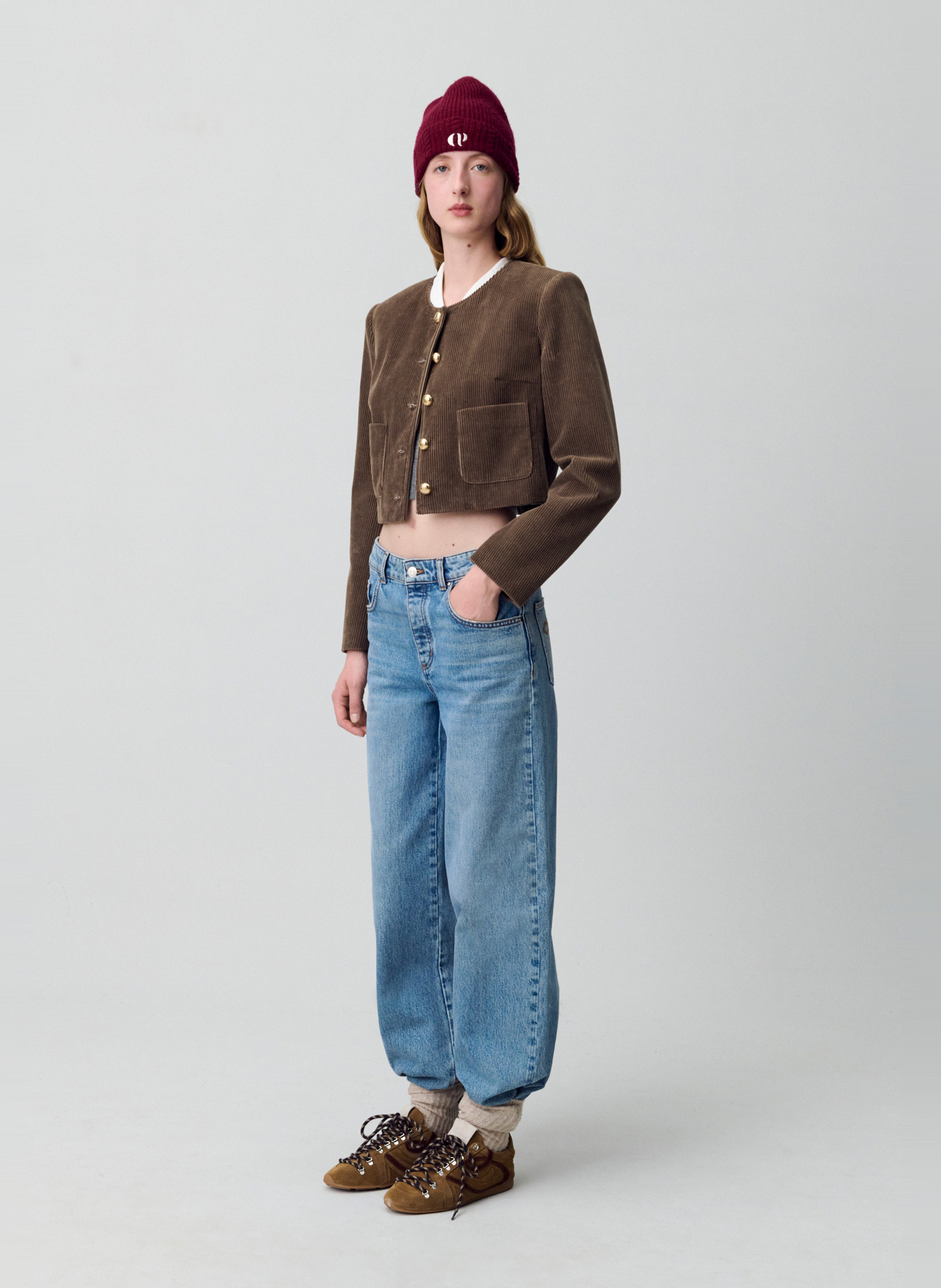 Veste courte en velours côtelé vanille CLAUDIE PIERLOT Marron