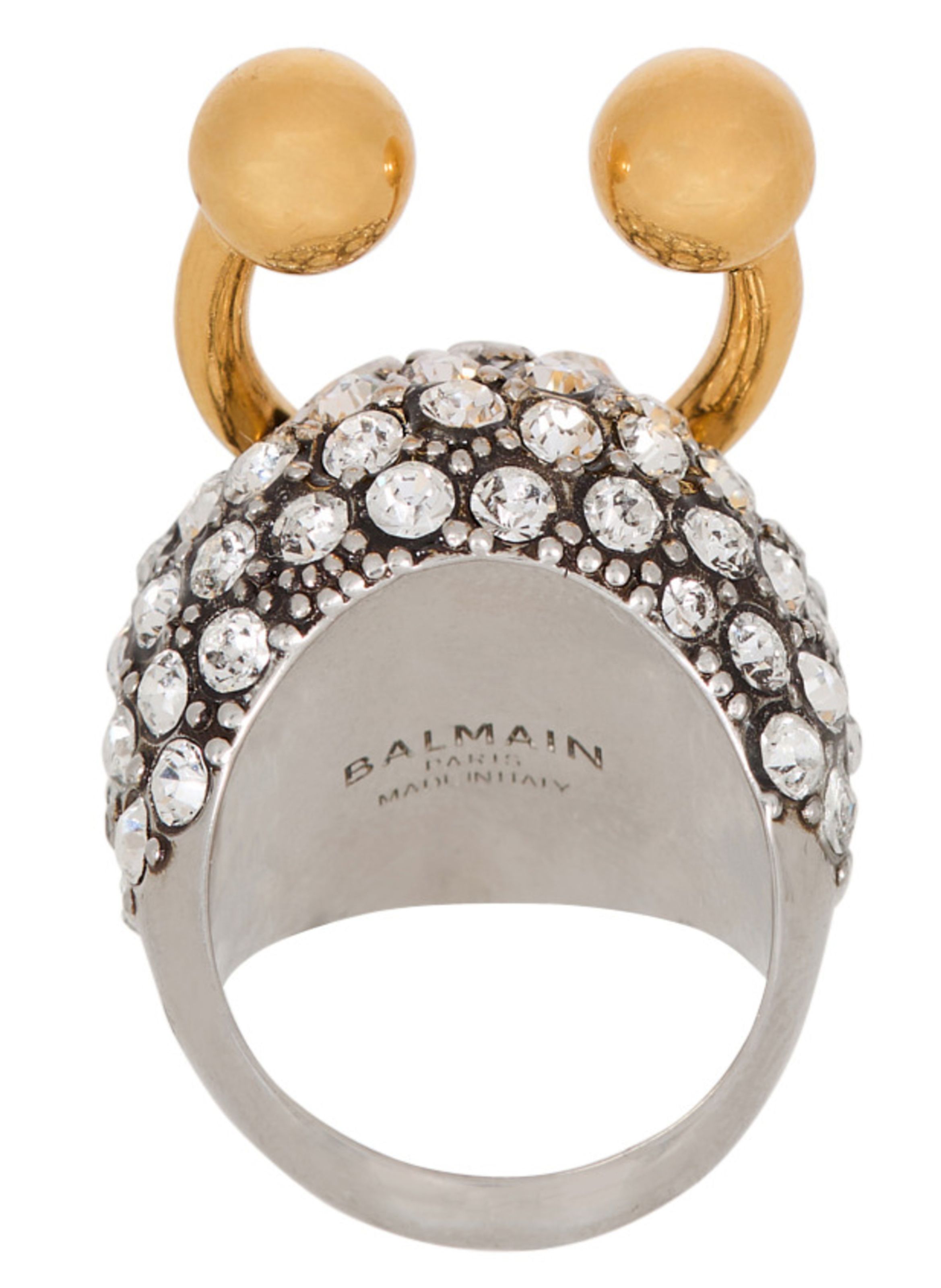 Bague piercing en laiton et strass BALMAIN Argent