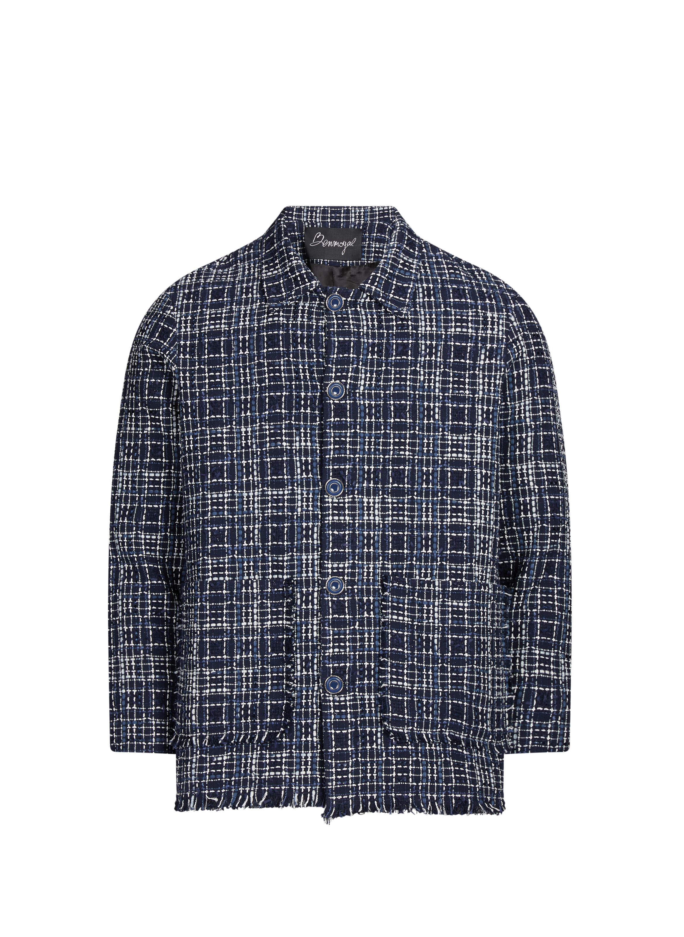 BENJAMIN BENMOYAL Veste droite en tweed en coton Bleu