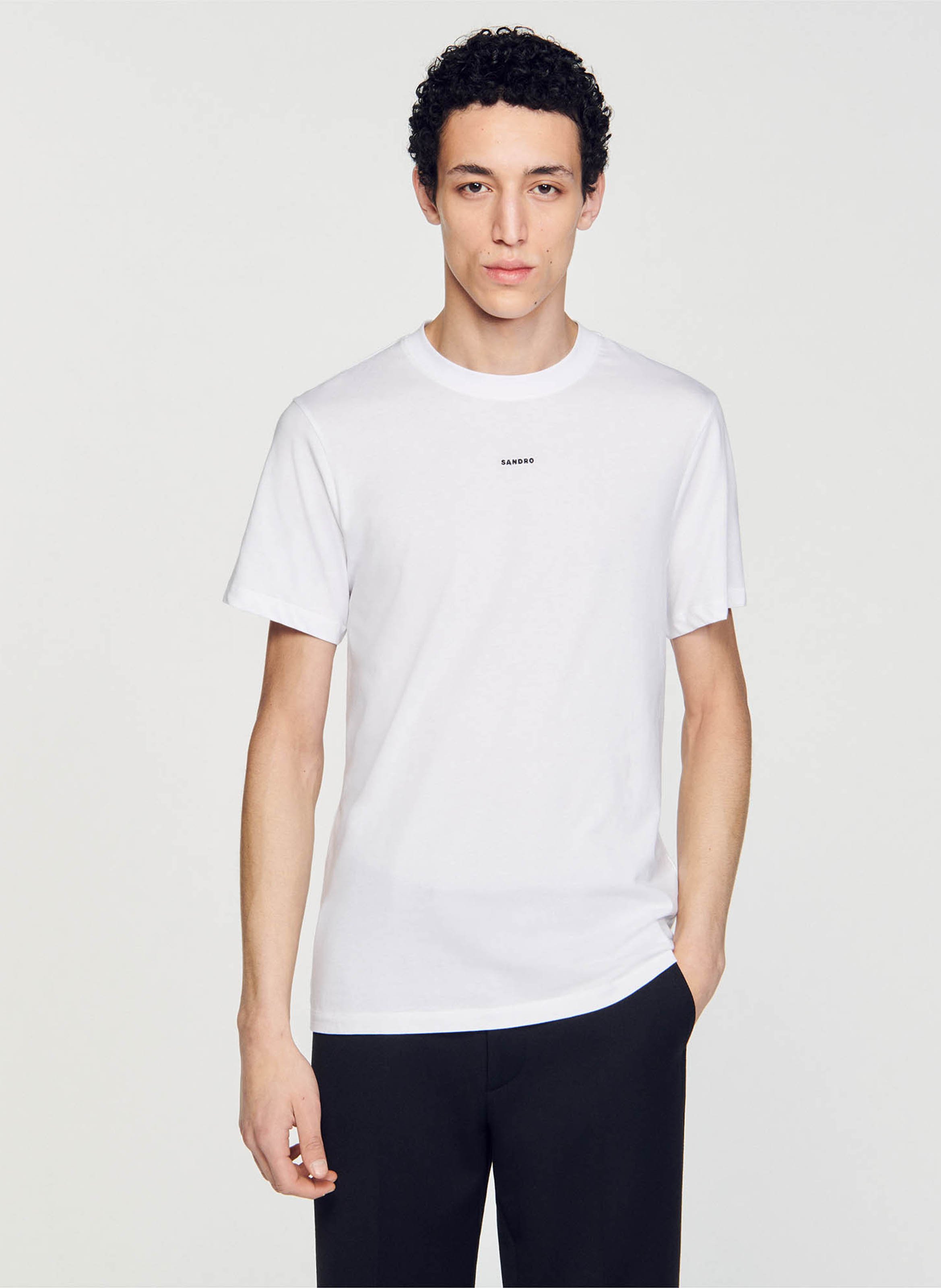 Tee-shirt droit col rond en coton SANDRO Blanc