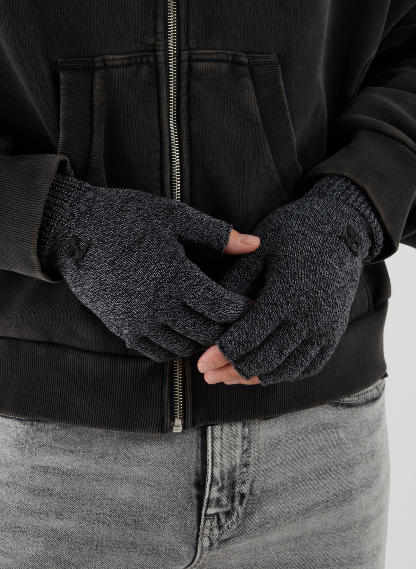 Merino wool fingerless gloves COURRÈGES Grey