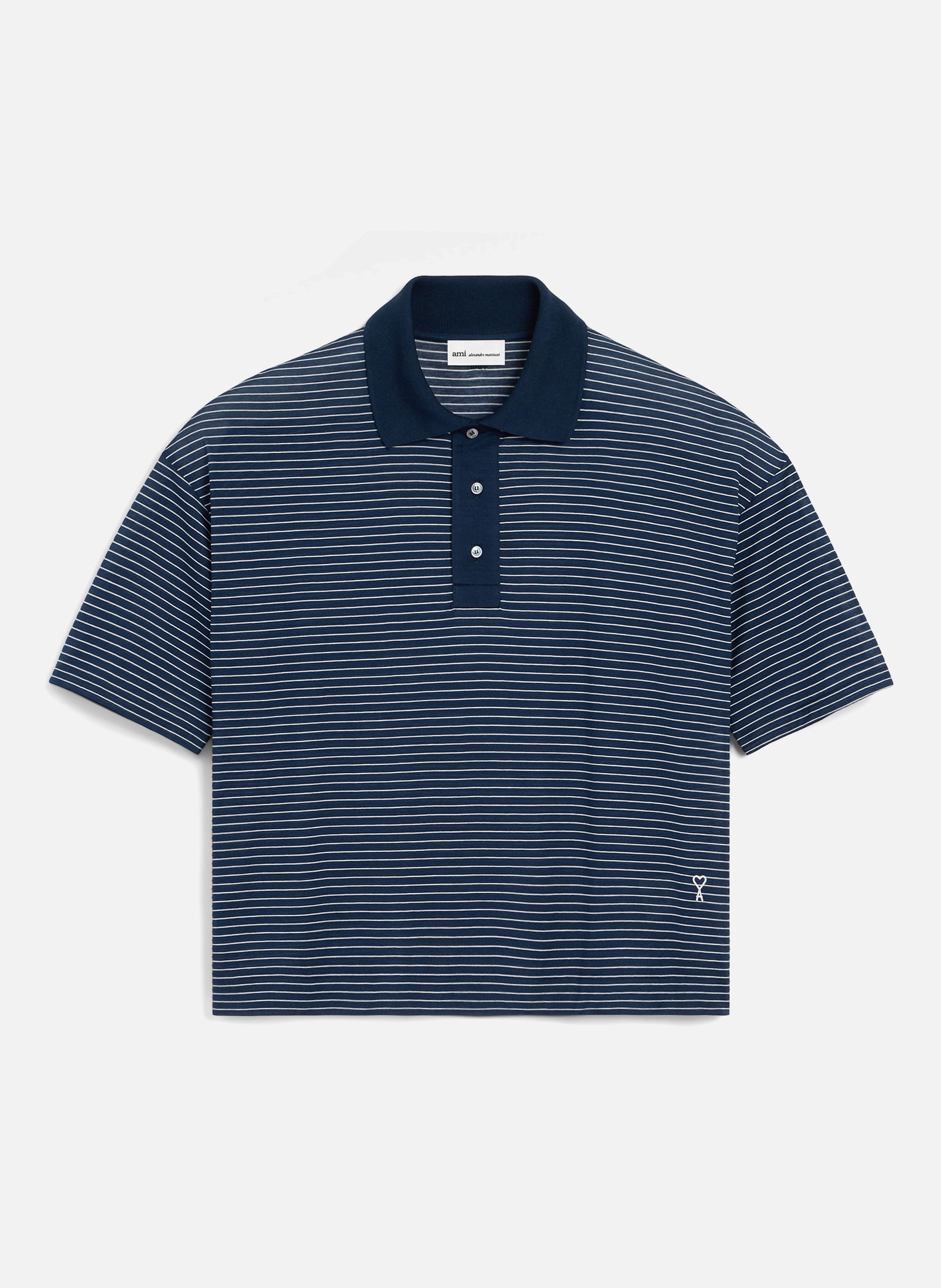 Polo rayé ami de coeur en coton unisexe AMI PARIS Bleu