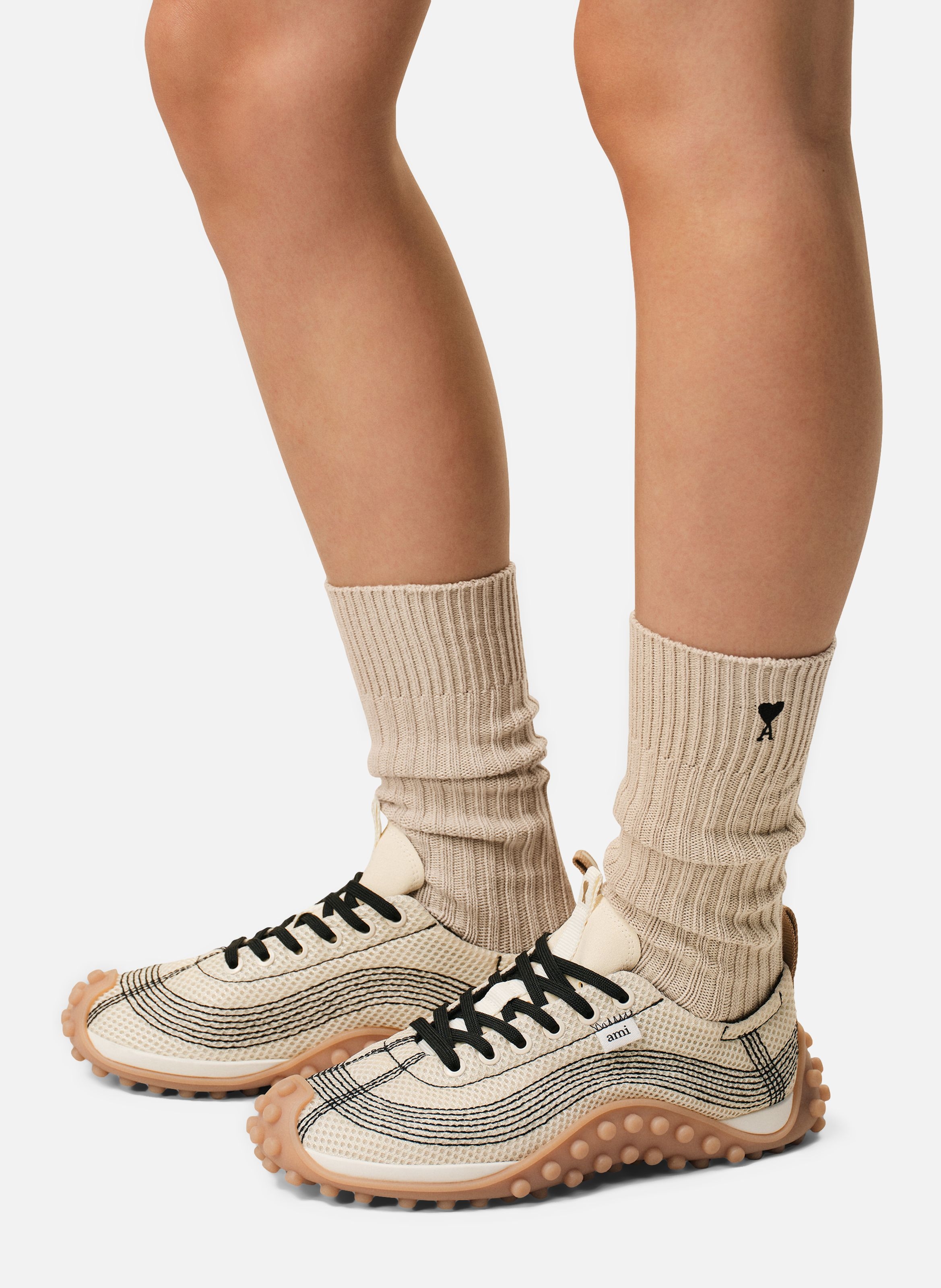 Chaussettes ami de coeur noir unisexes en coton AMI PARIS Beige